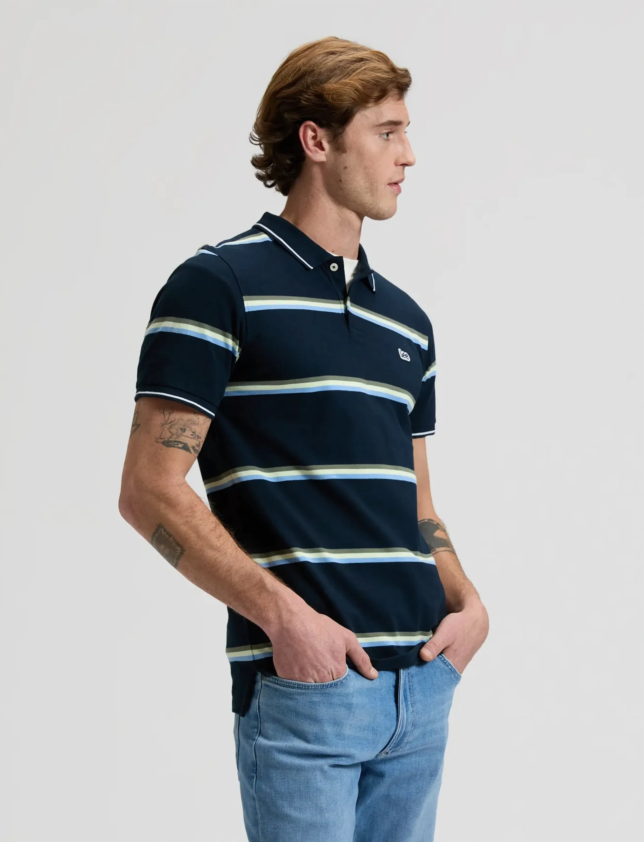 Lee Jeans PIQUE POLO - Kortærmede poloer - LIME ICE NAVY STRIPE / navy
