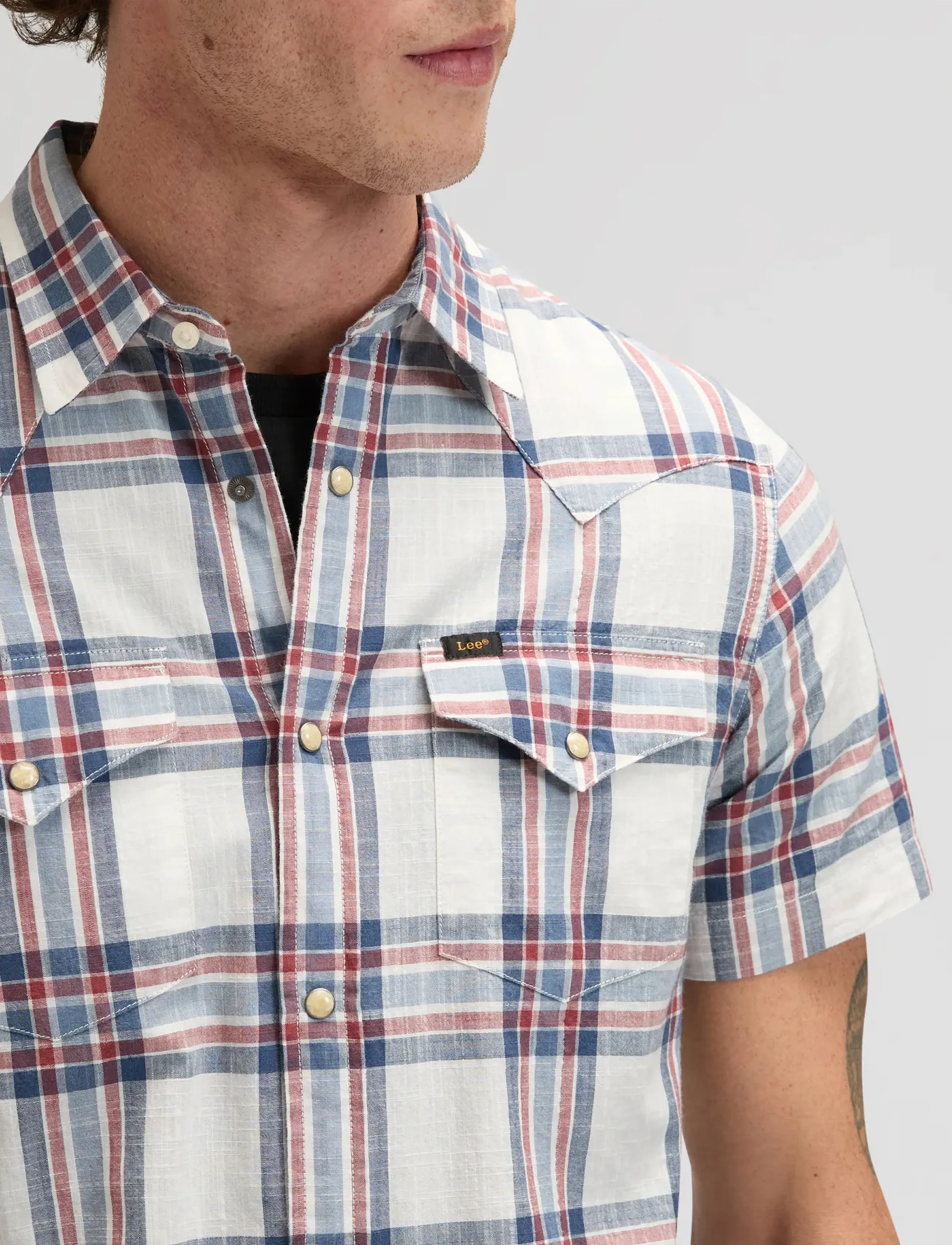 Lee Jeans - SS WESTERN SHIRT - kortærmede skjorter - academy blue plaid - 5