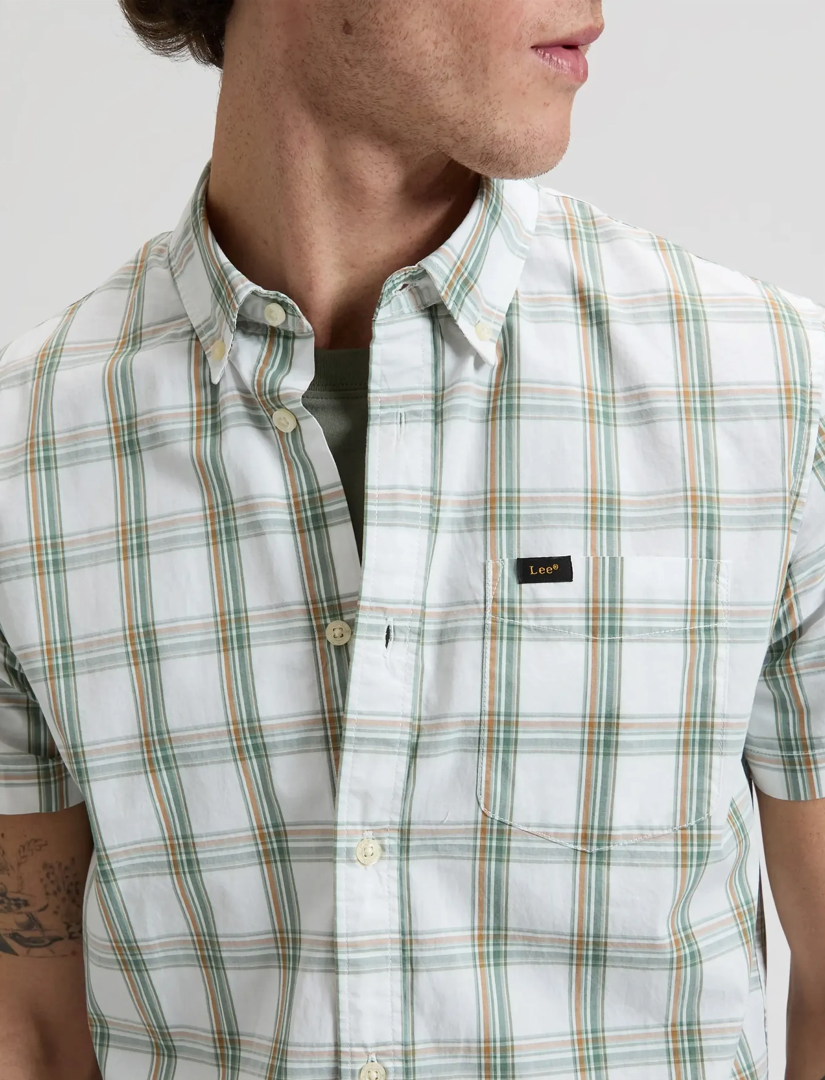 Lee Jeans - LEE BUTTON DOWN SS - kortärmade skjortor - desert sage safari plaid - 5