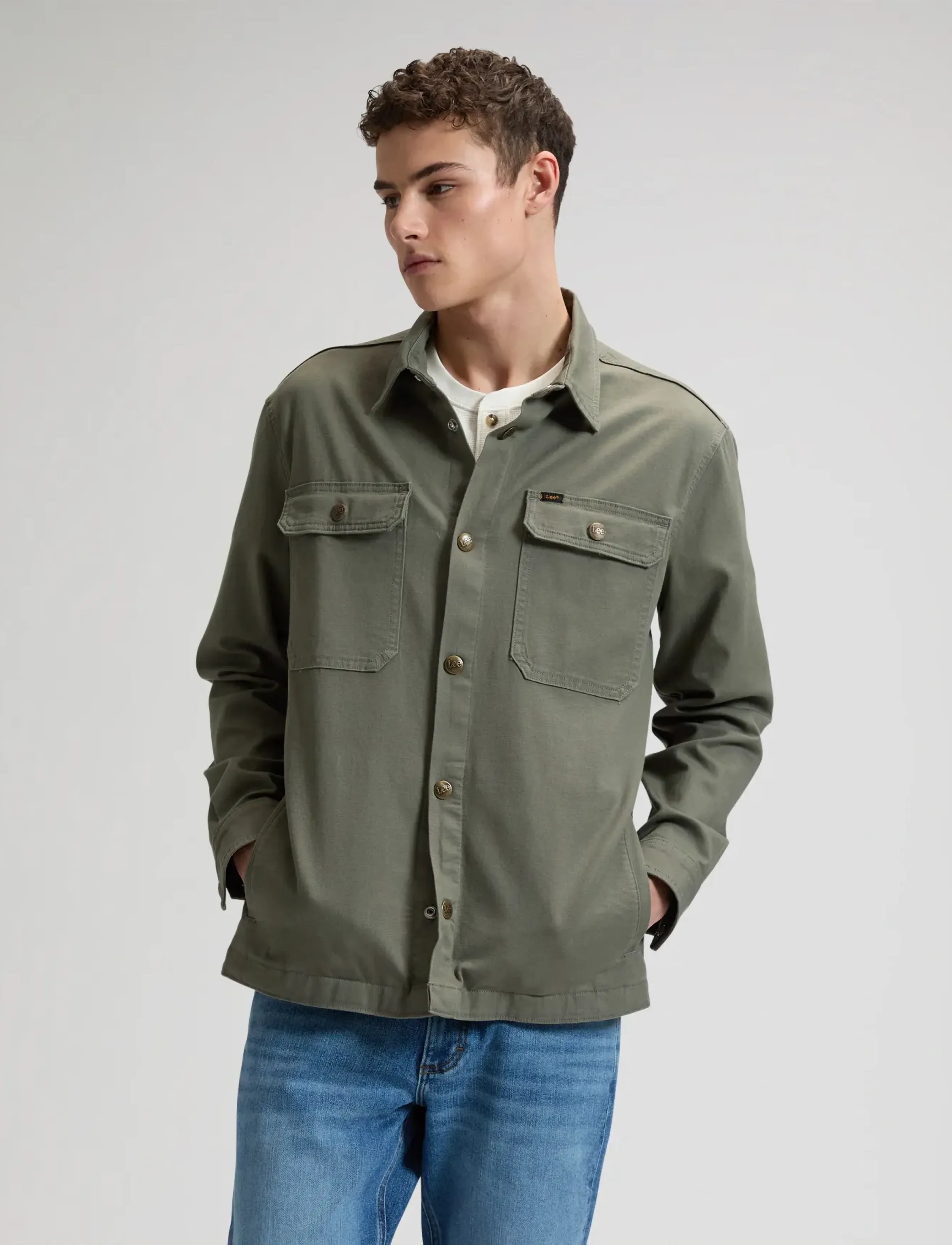 Lee Jeans 2 Pocket Overshirt, XXL x 00, Oberteile, Khakigrün - Overshirts, Männerswear