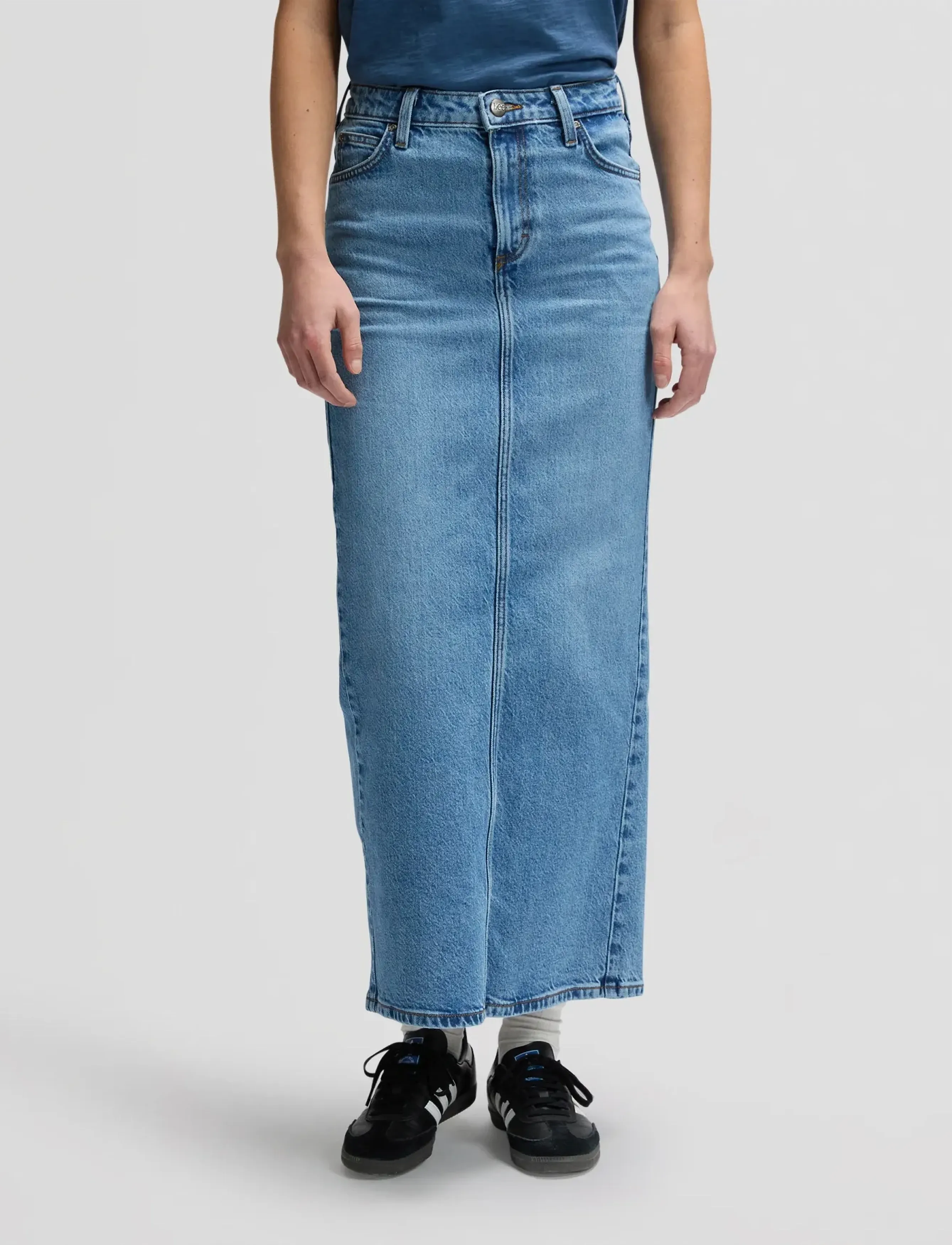 Lee Jeans Back Slit Maxi Skirt, 28 x 00, Röcke, Blau - Wrap Frauen