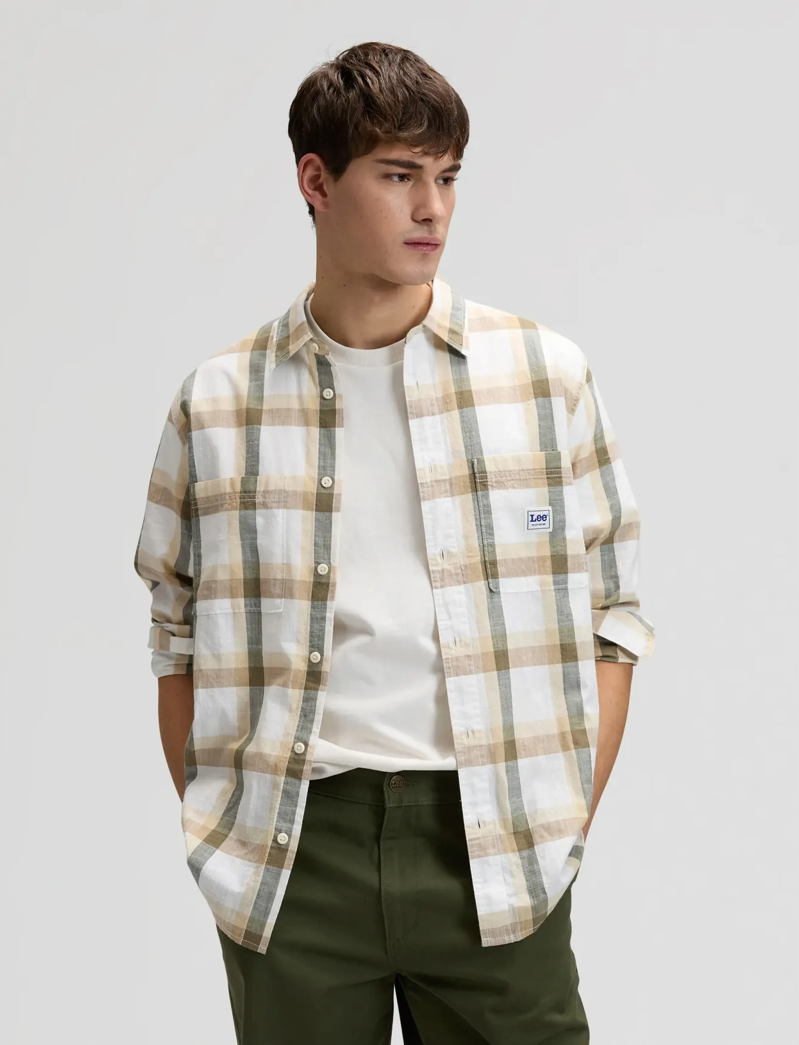 Lee Jeans WORKWEAR SHIRT 2.0 - Kortærmede skjorter - OAK MOSS PLAID / beige
