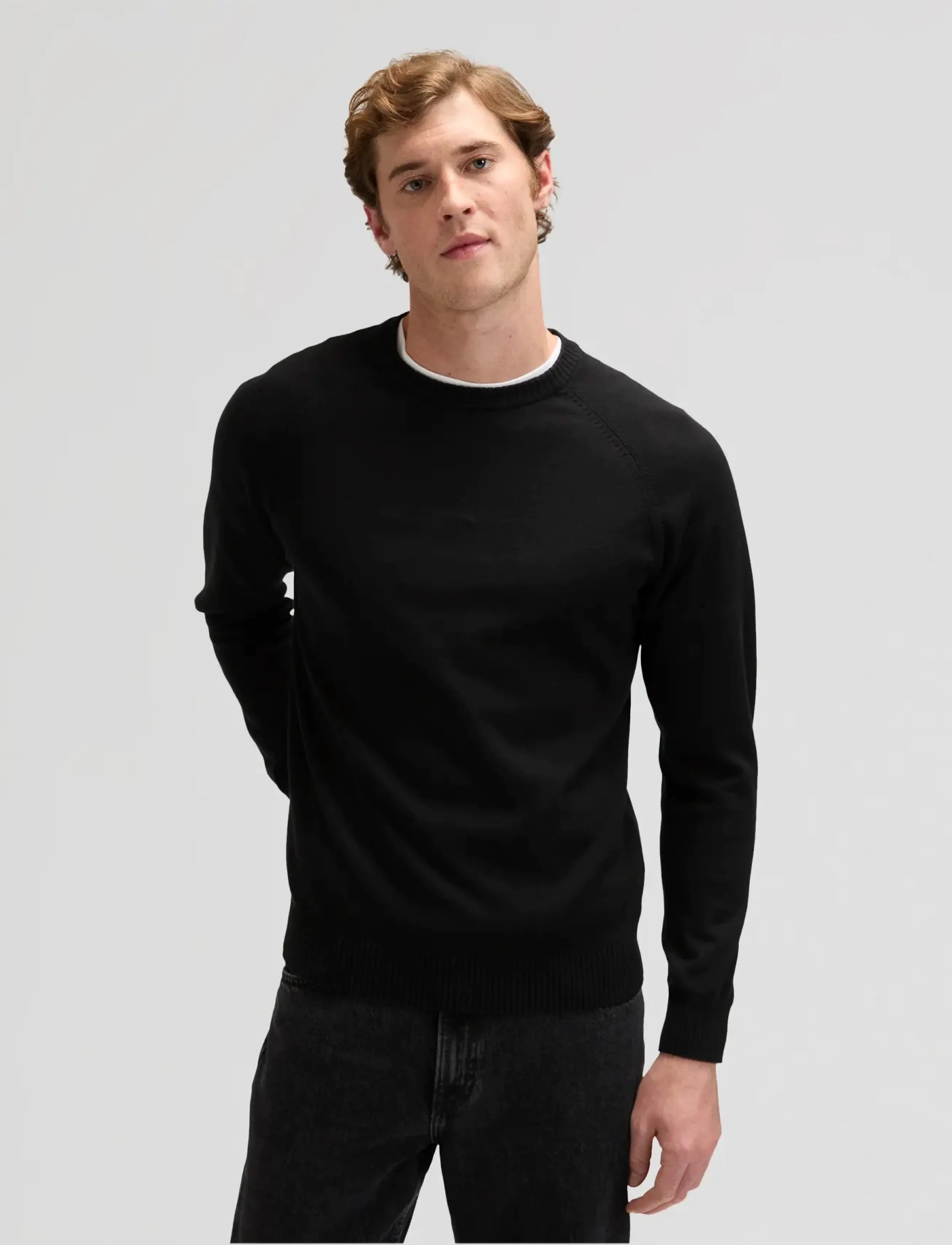 Lee Jeans Clean Raglan Sweater, S x 00, Black, Strik > Runde Halse, Herre
