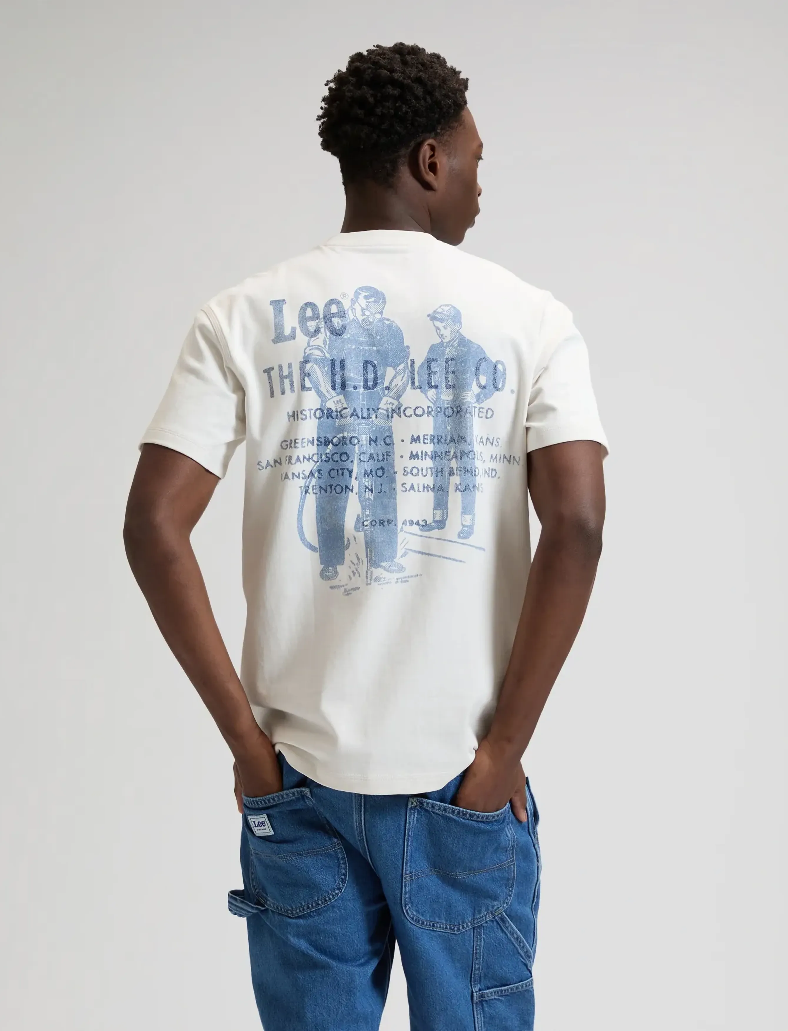 Lee Jeans Workwear Worker, Mænd, Grafisk T-Shirt, Cream, Str: XL x 00