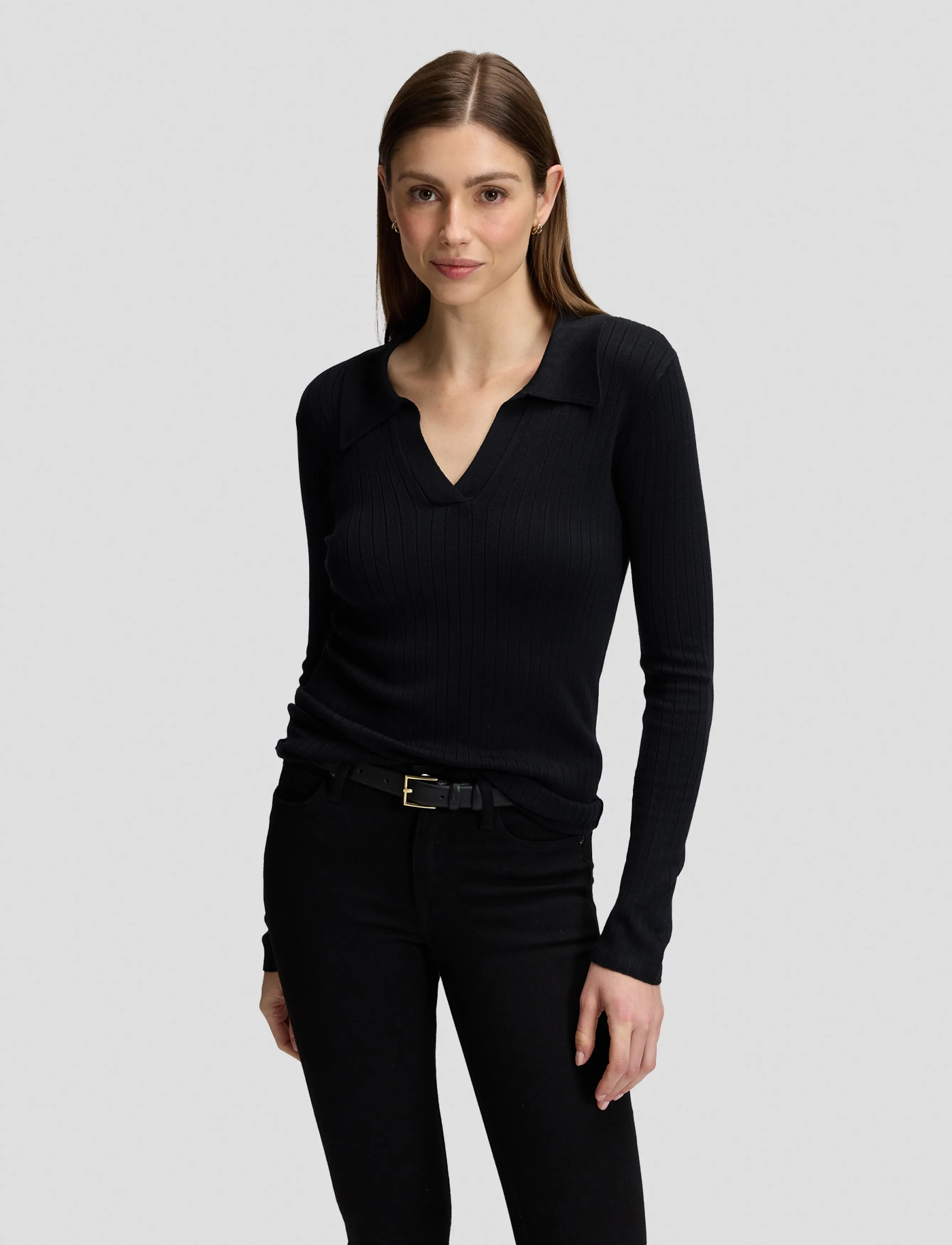 Lee Jeans Ls Polo, Kvinder, Ribstrikket Langærmet Poloshirt, Sort, Str: L x 00