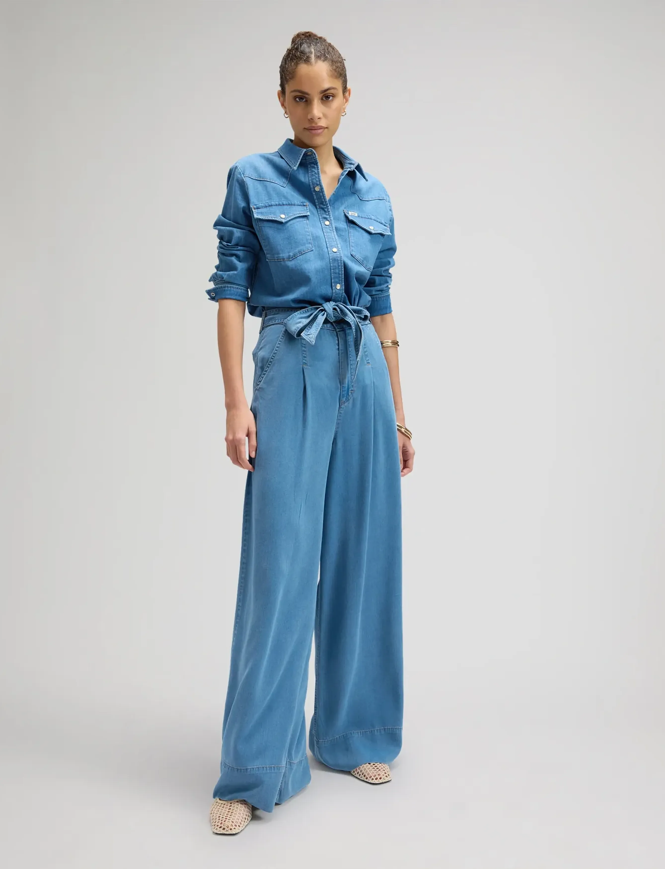 Lee Jeans - PLEATED WIDE LEG - hosen mit weitem bein - ice storm - 3