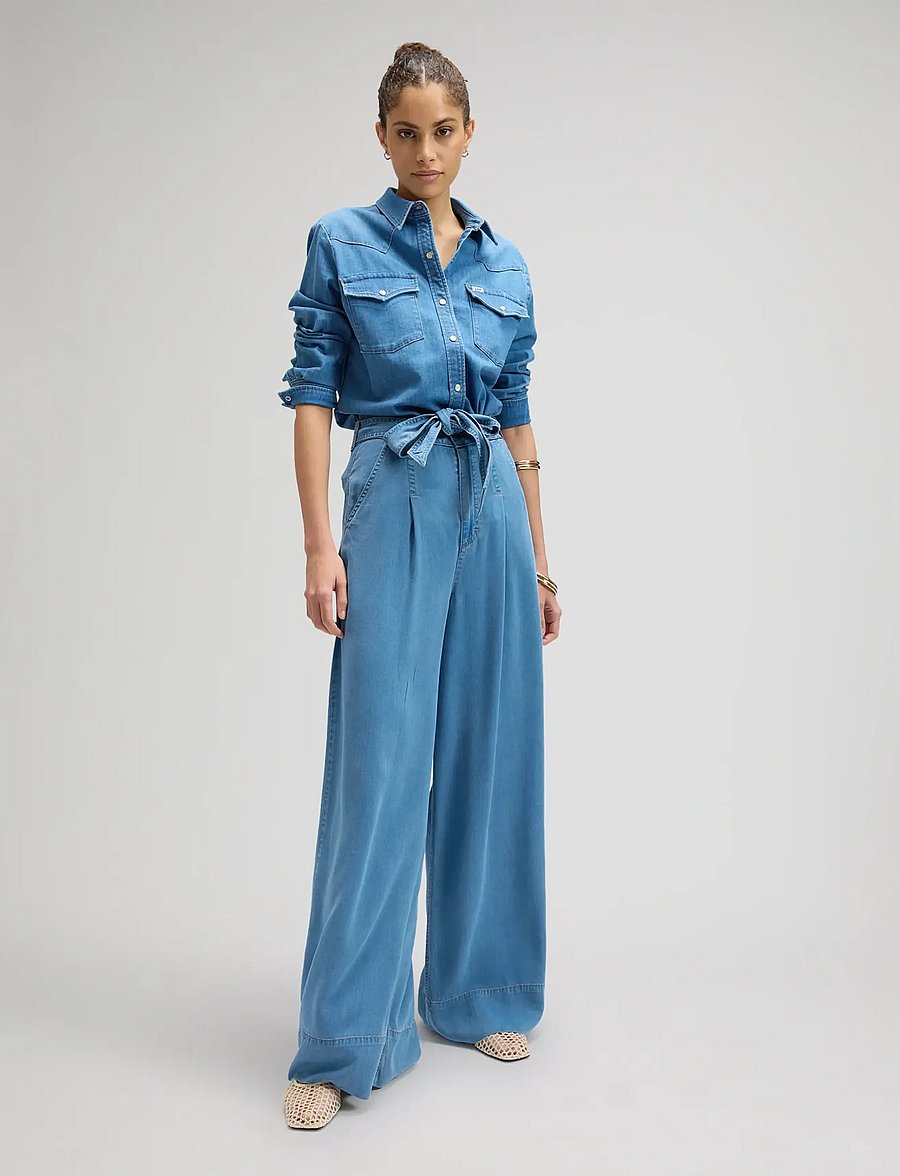 Lee Jeans - PLEATED WIDE LEG - hosen mit weitem bein - ice storm - 3