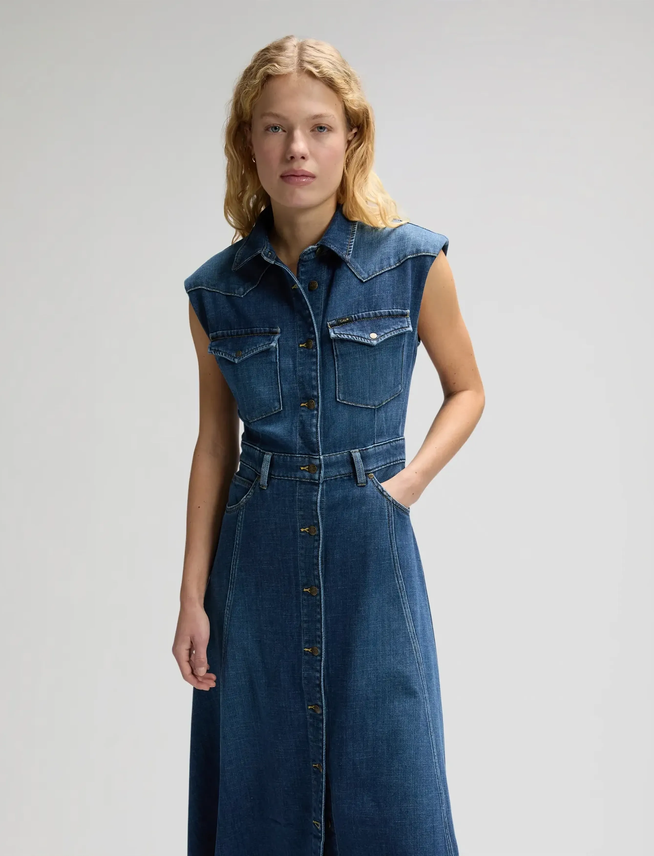 Lee Jeans - MAXI WESTERN DRESS - skyrtukjólar - dark magic - 0