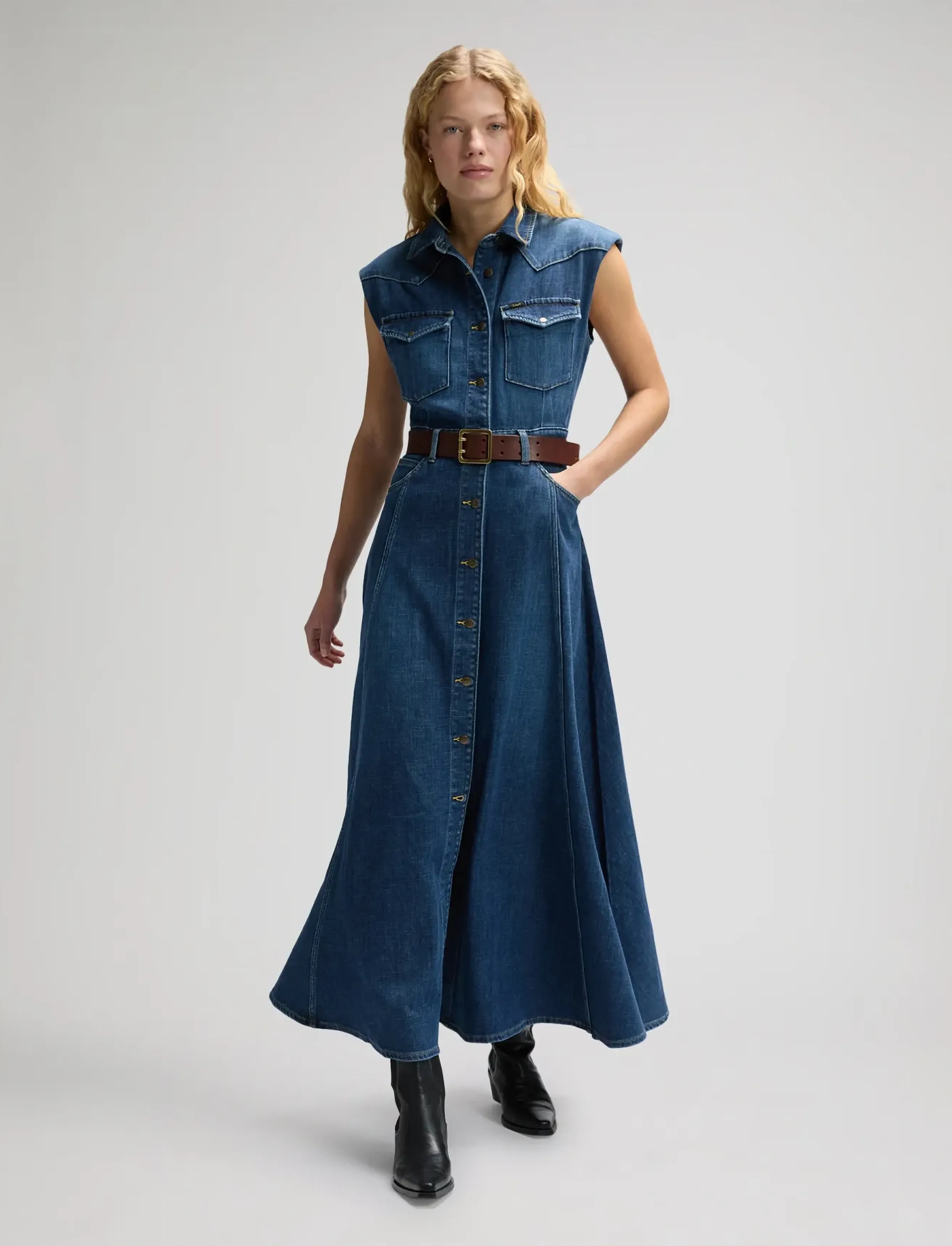 Lee Jeans - MAXI WESTERN DRESS - skyrtukjólar - dark magic - 3