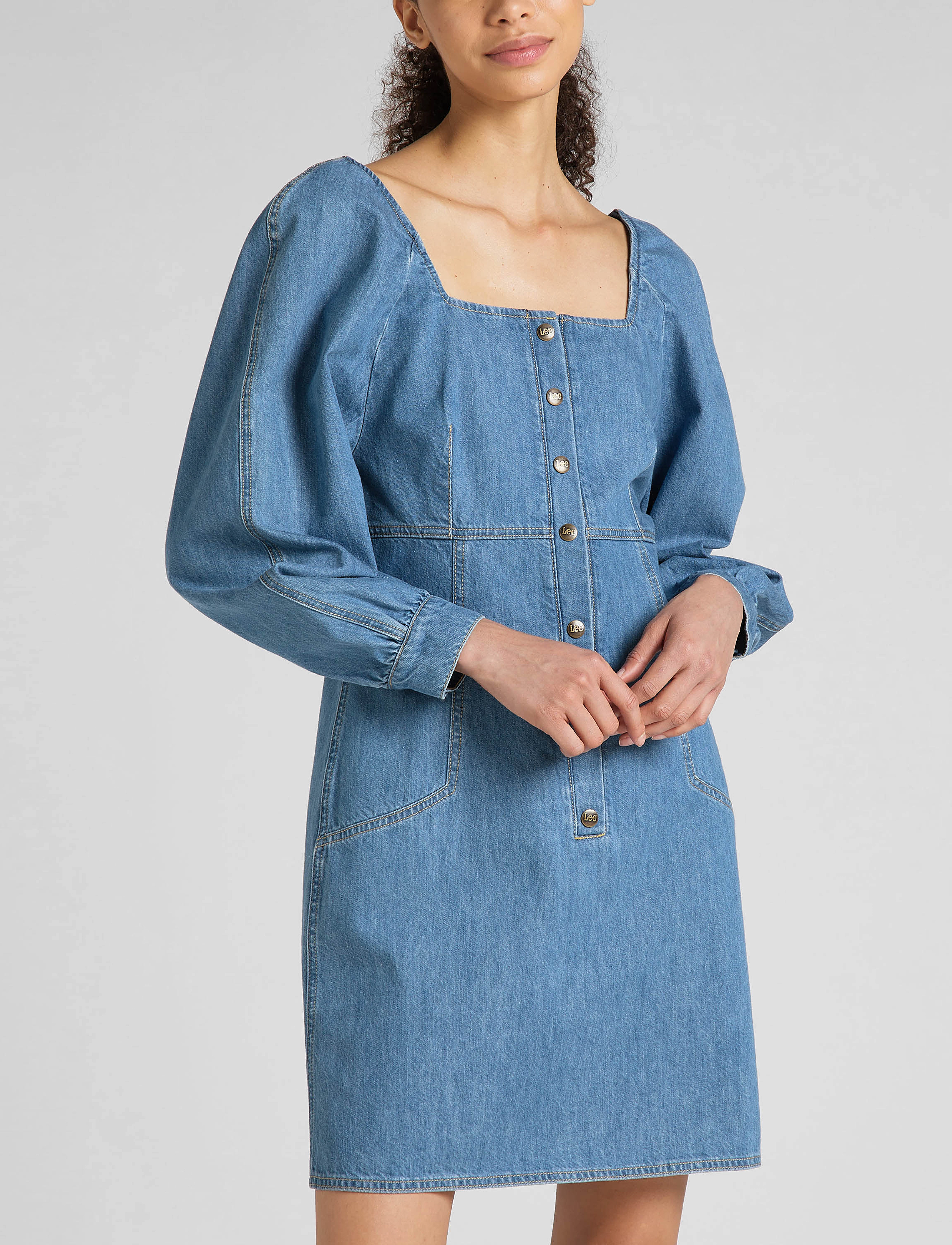 Lee Jeans - PUFF SLEEVE DRESS - mid stone - 2
