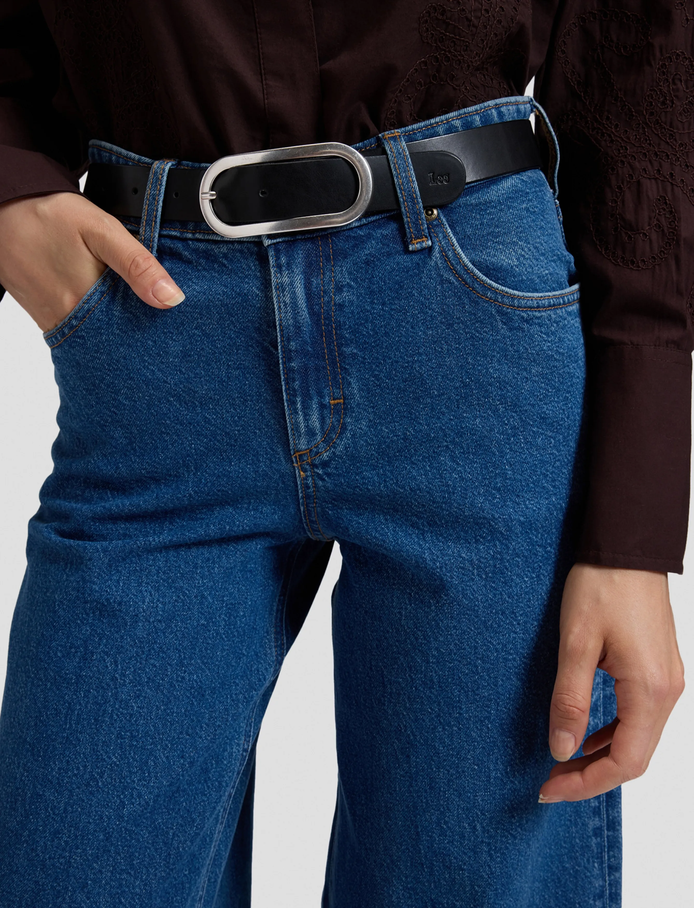 Lee Jeans Oval Buckle Belt, Ovalt Spænde Bælte, Sort, Str: 80 x 00