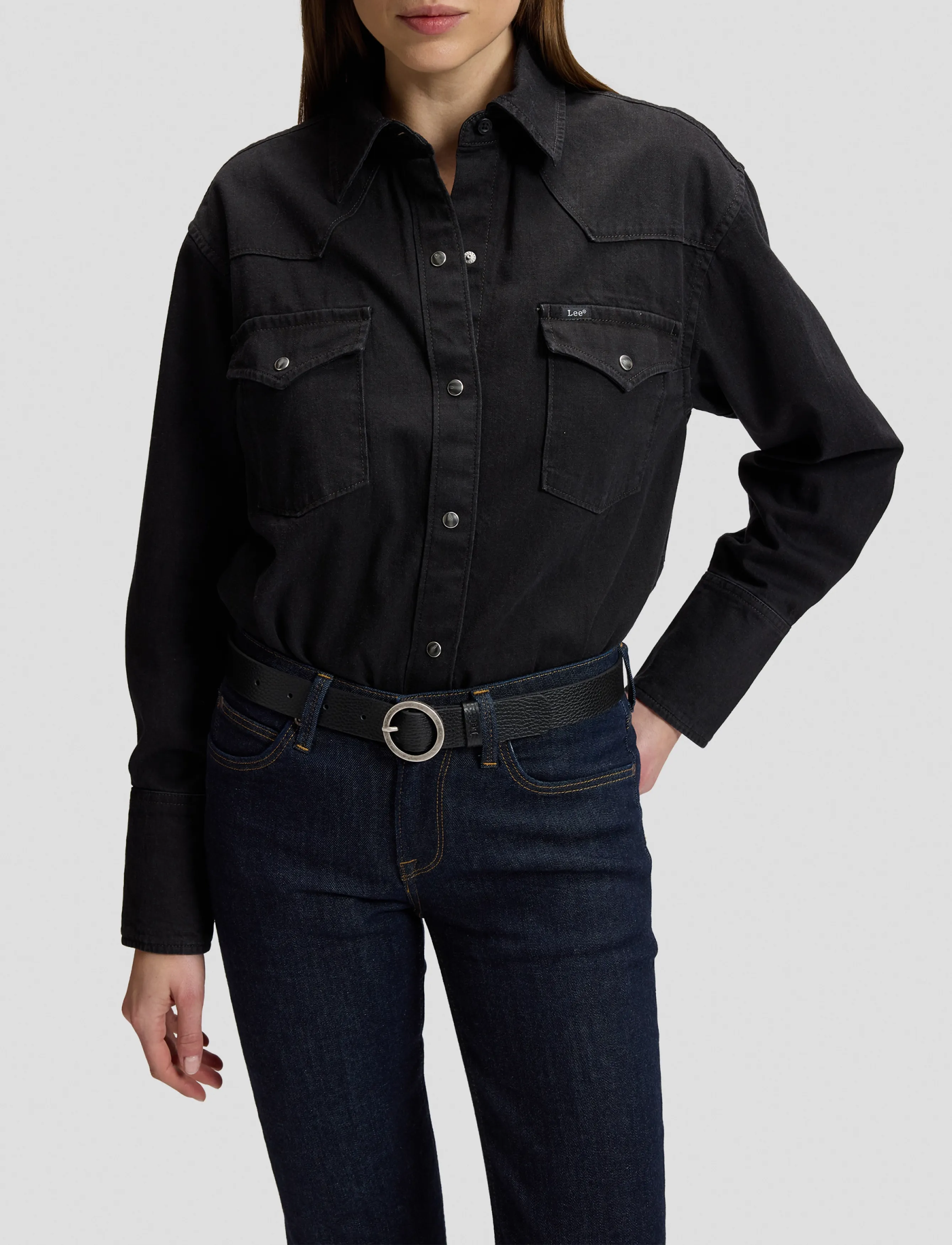 Lee Jeans Circle Buckle Belt, 85 x 00, Black, Belts > Casual Belt, Dame