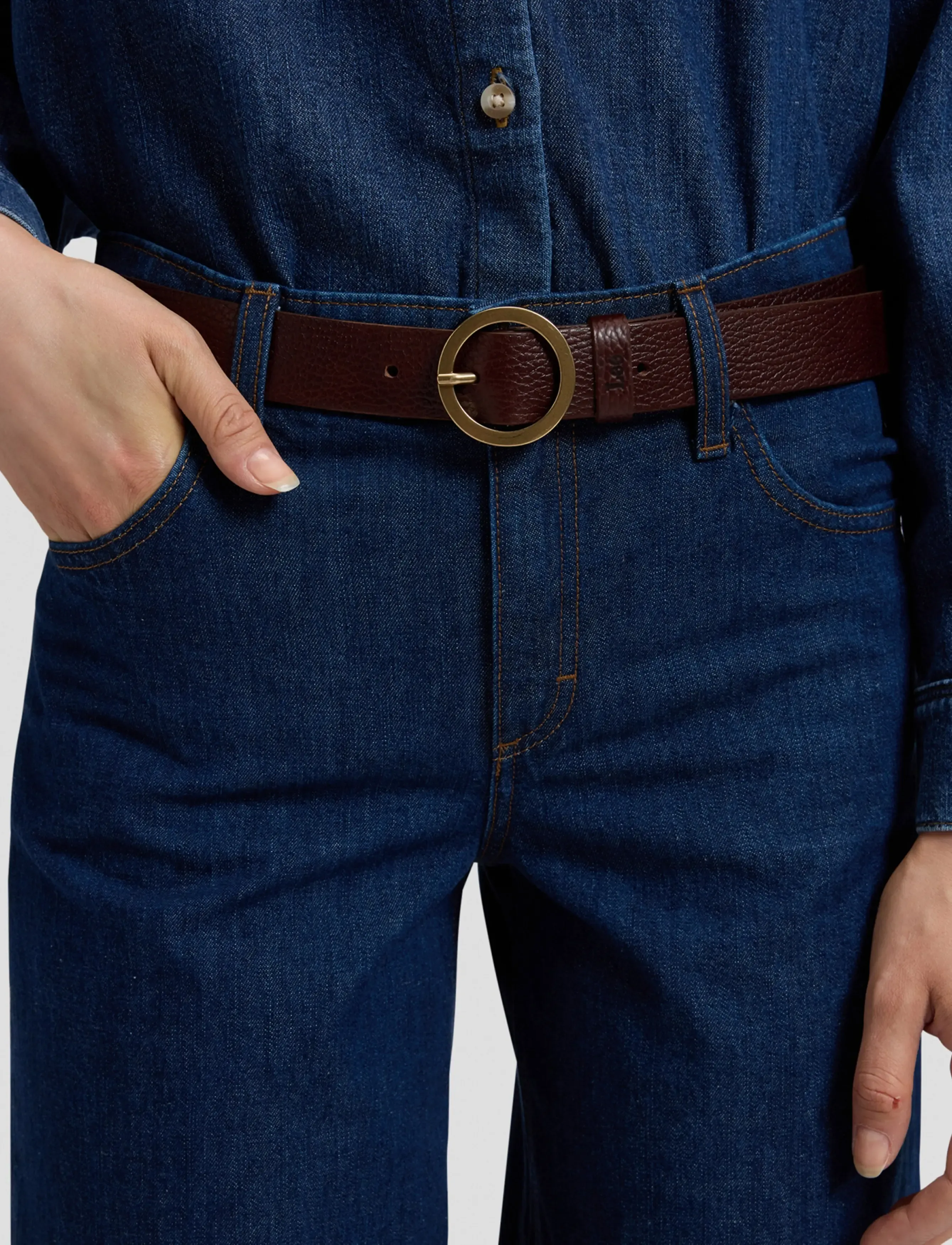 Lee Jeans Circle Buckle Belt, 85 x 00, Brown, Belts > Casual Belt, Dame