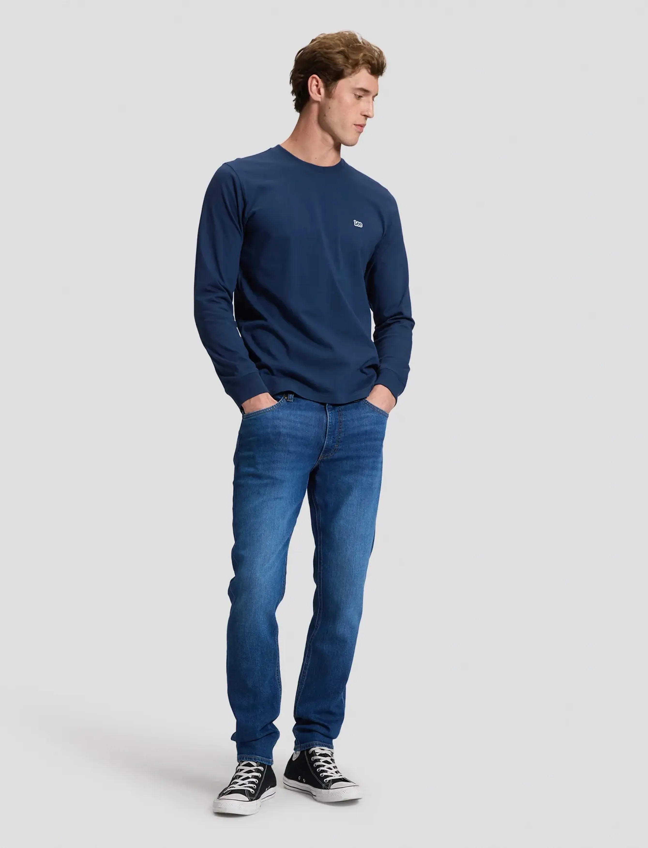 Lee Jeans - LS PATCH LOGO TEE - pikkade varrukatega t-särgid - dress blues - 3