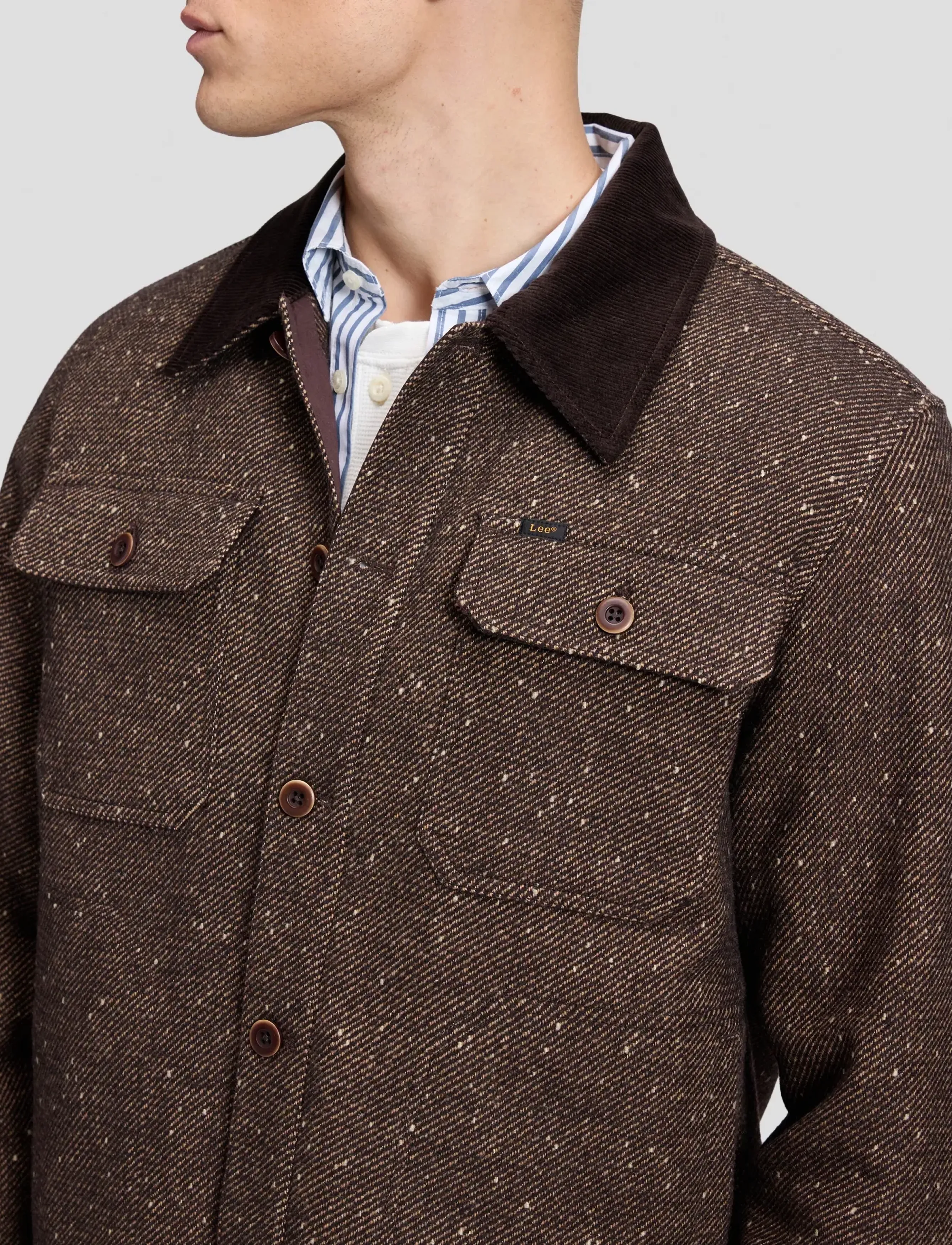 Lee Jeans - CORD COLLAR MIX OVERSHIRT - jakker - chocolate torte - 5