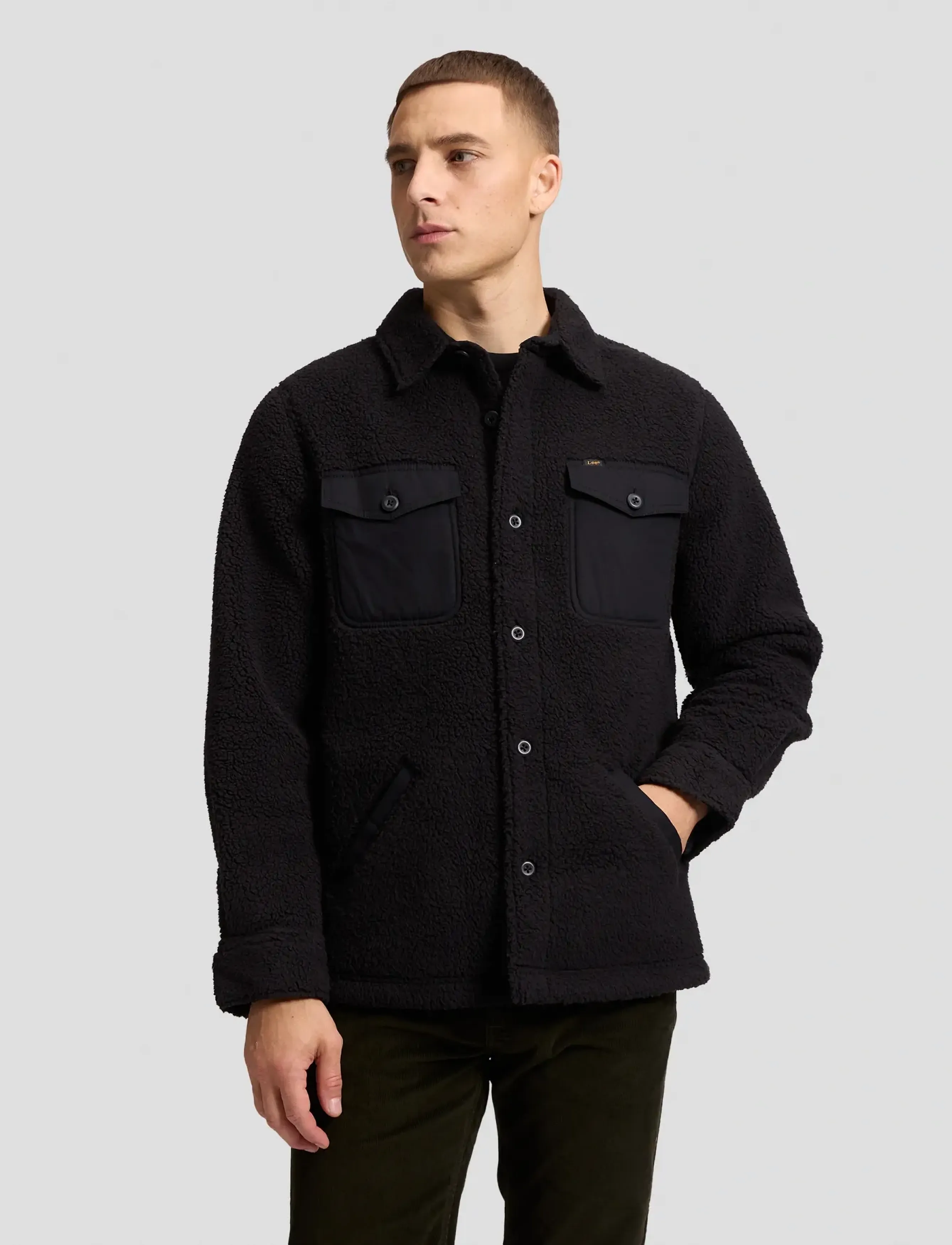 Lee Jeans MIXED SHERPA OVERSHIRT - Jackor - BLACK / black