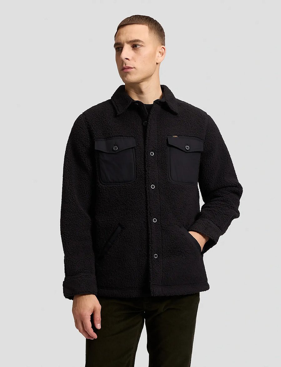 Lee Jeans - MIXED SHERPA OVERSHIRT - vårjackor - black - 0