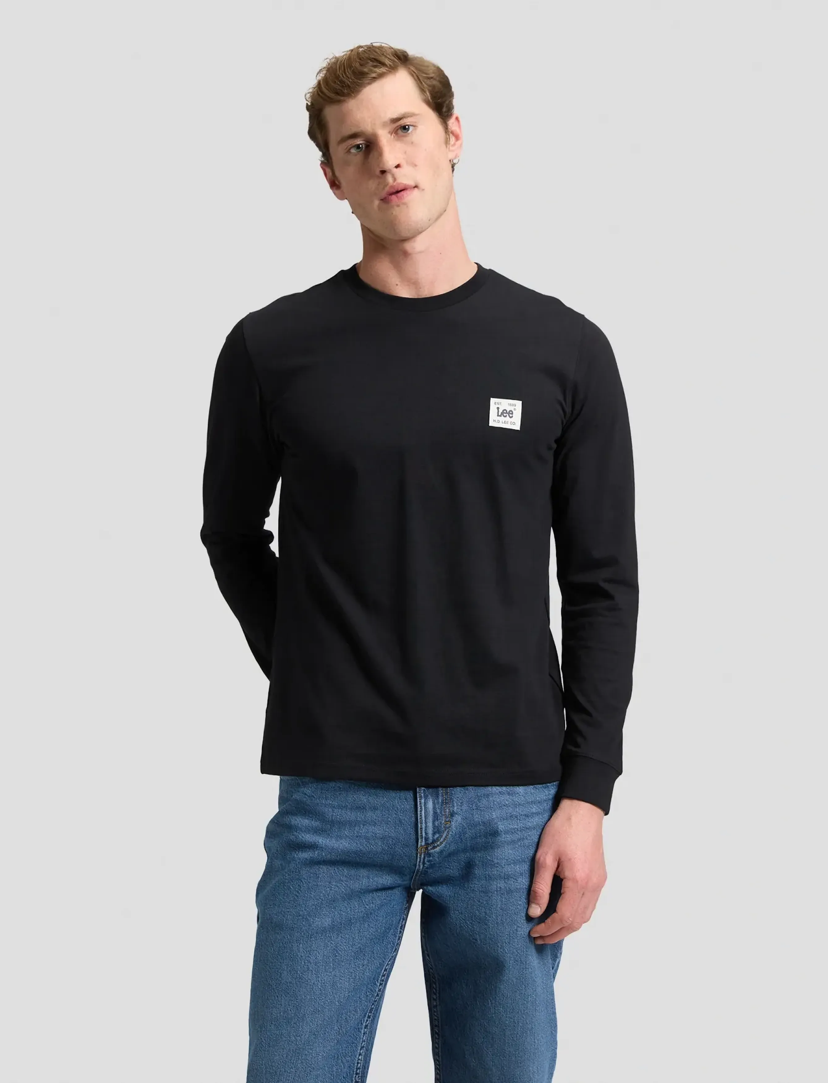 Lee Jeans LS WOVEN LABEL TEE - T-särgid - BLACK / black