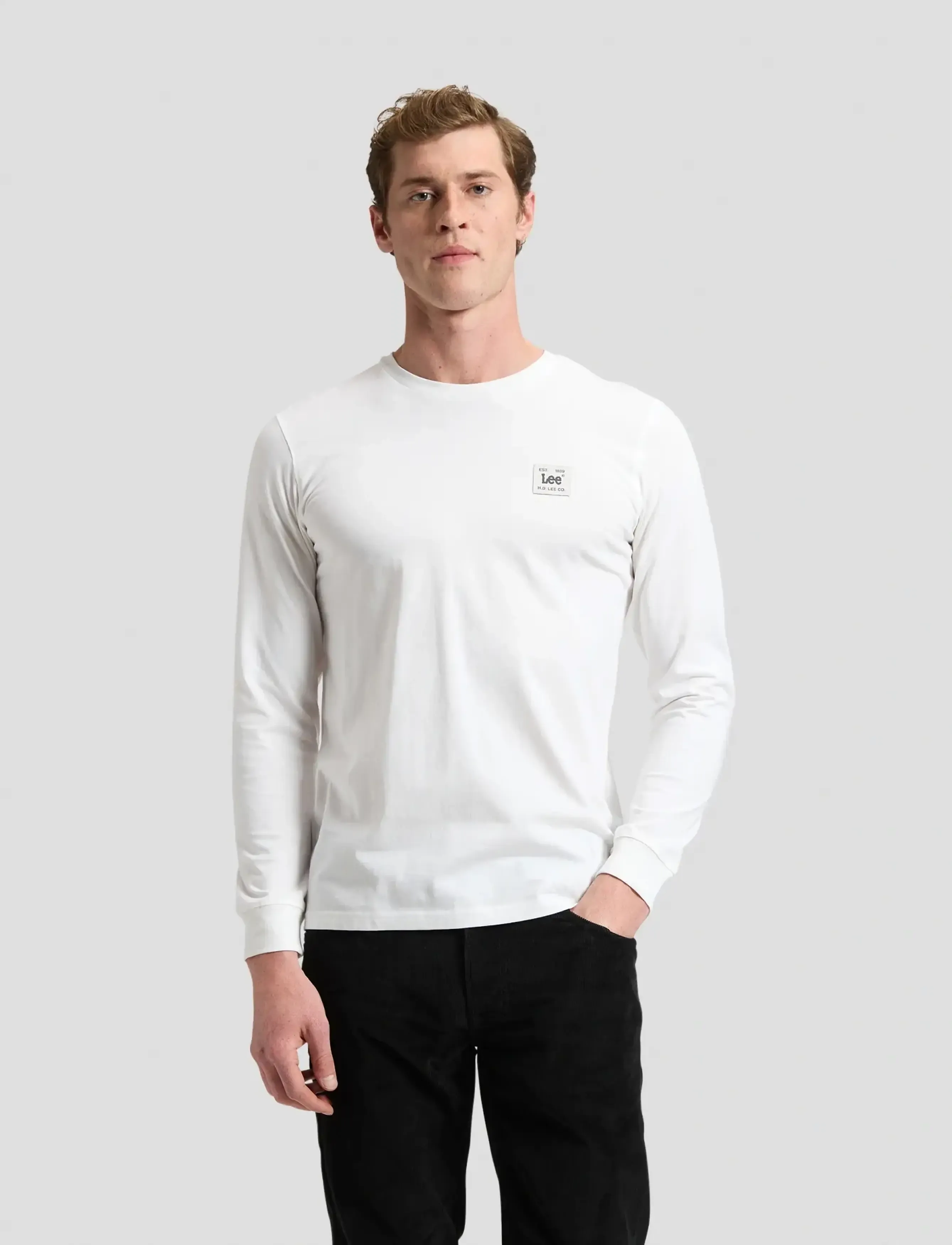 Lee Jeans LS WOVEN LABEL TEE - T-särgid - BRIGHT WHITE / white