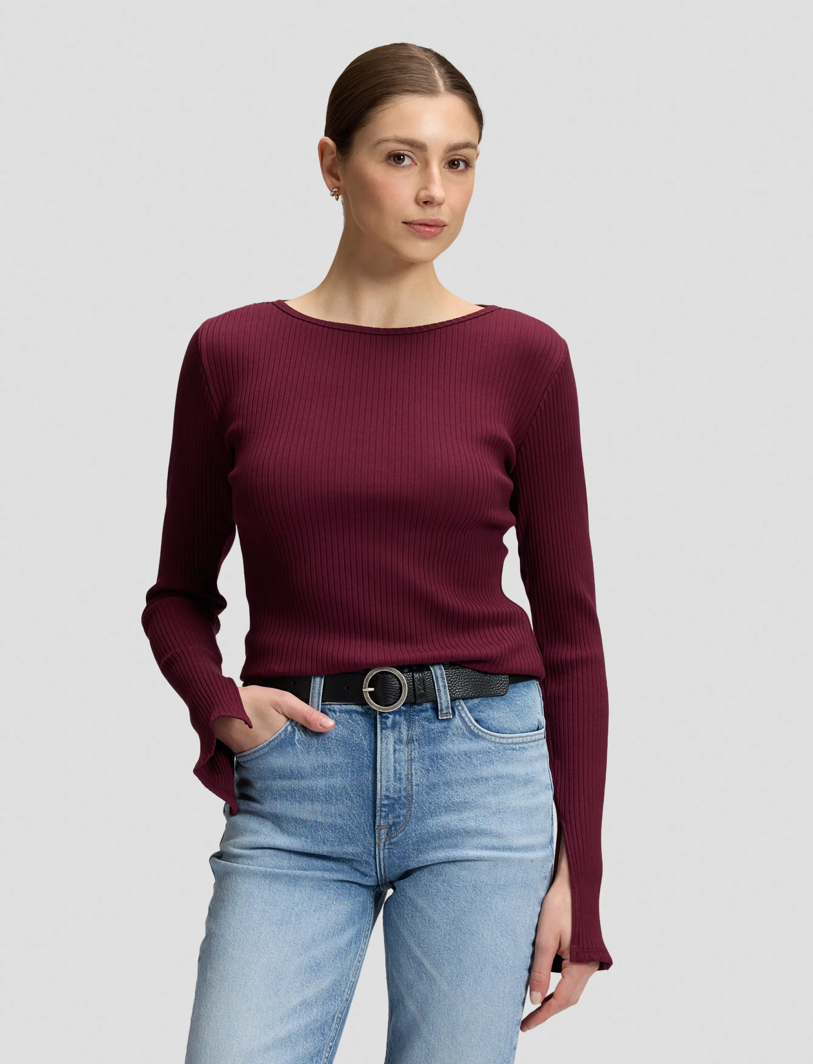 Lee Jeans SLIT SLEEVE RIB TEE - T-shirts & Tops - FIG / burgundy