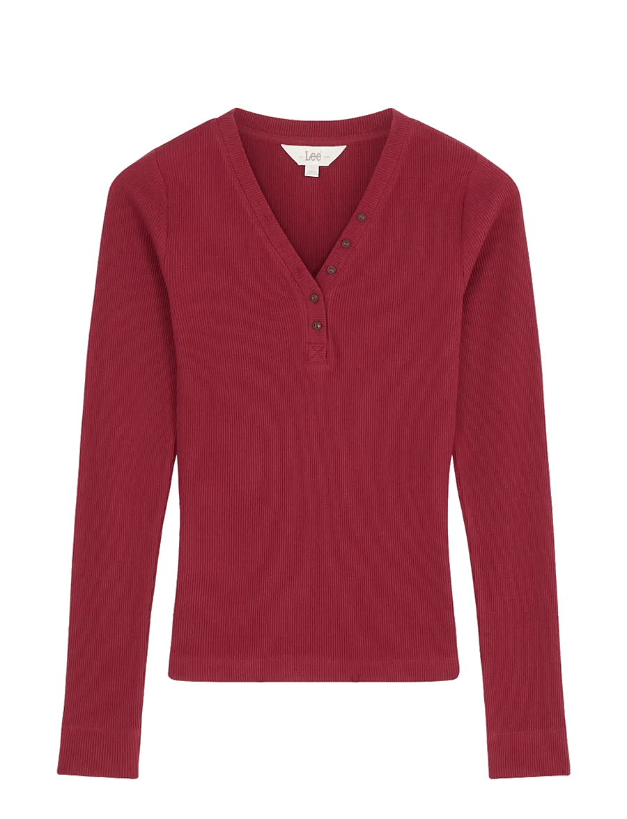 Lee Jeans - LS WAFFLE HENLEY - stickade tröjor - tibetan red - 1