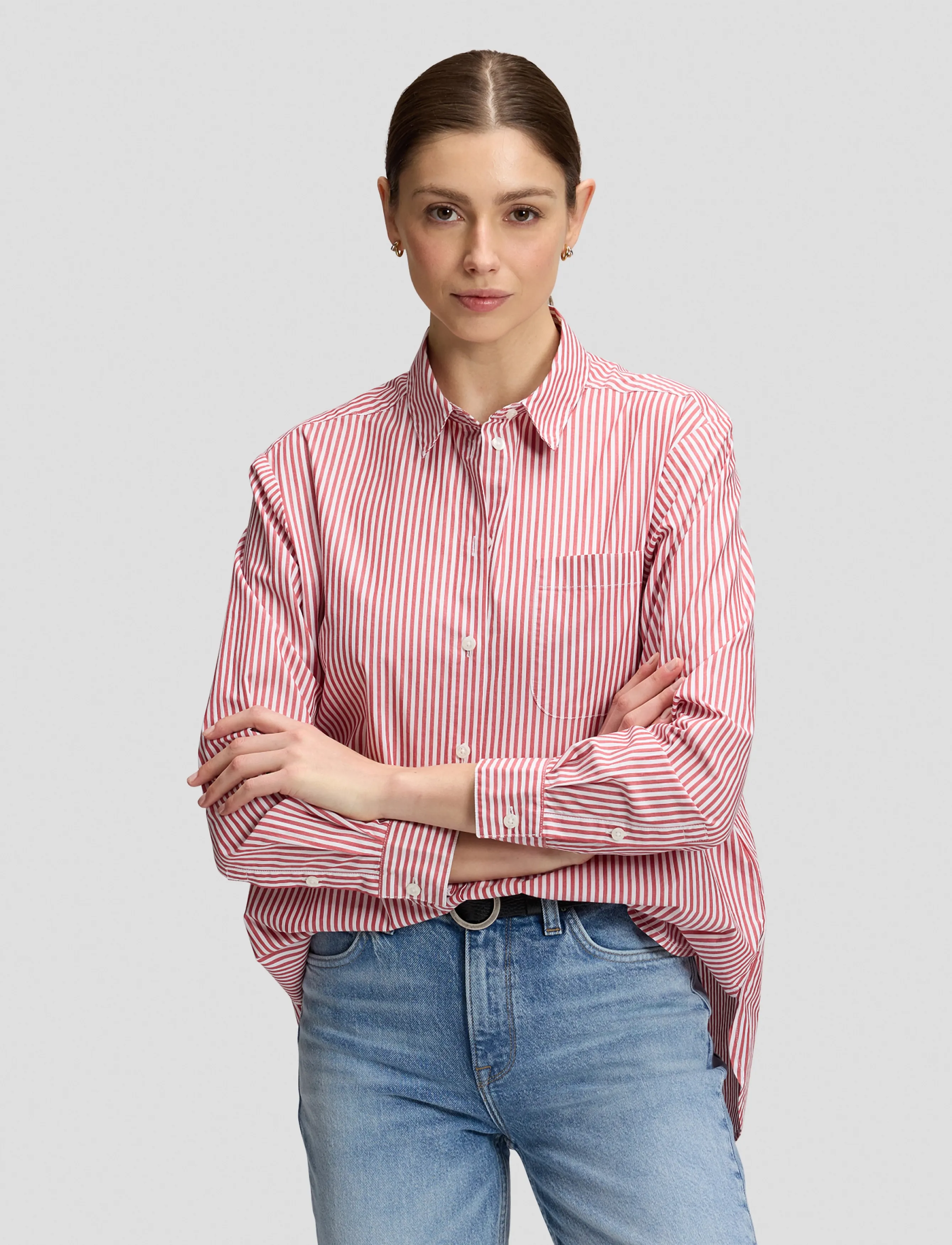 Lee Jeans Boyfriends Pocket Shirt, Kvinder, Stribet Boyfriend Skjorte, Bordeaux, Str: XS x 00