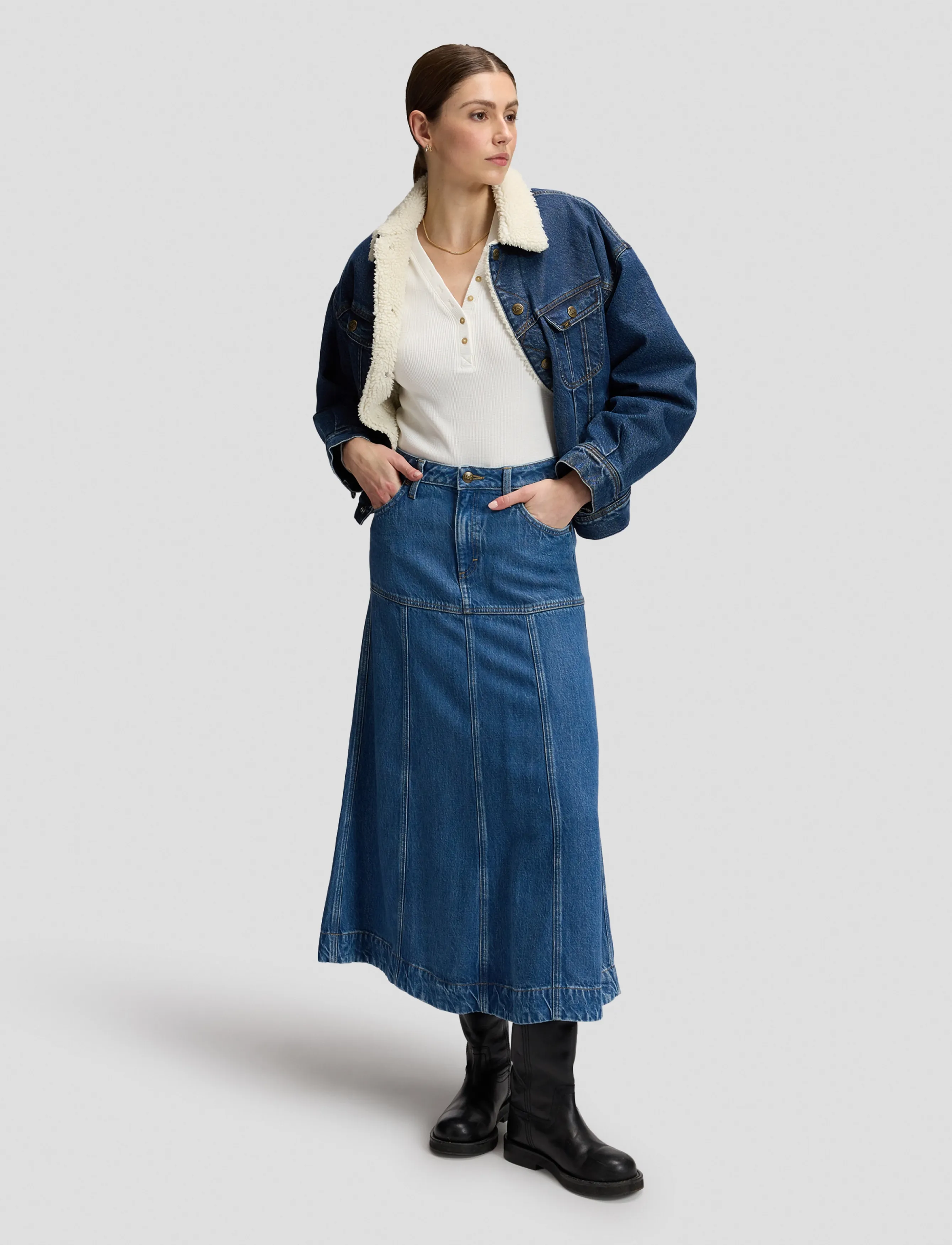 Lee Jeans SEAMED MIDI SKIRT - Röcke - TORRENTIAL / blue