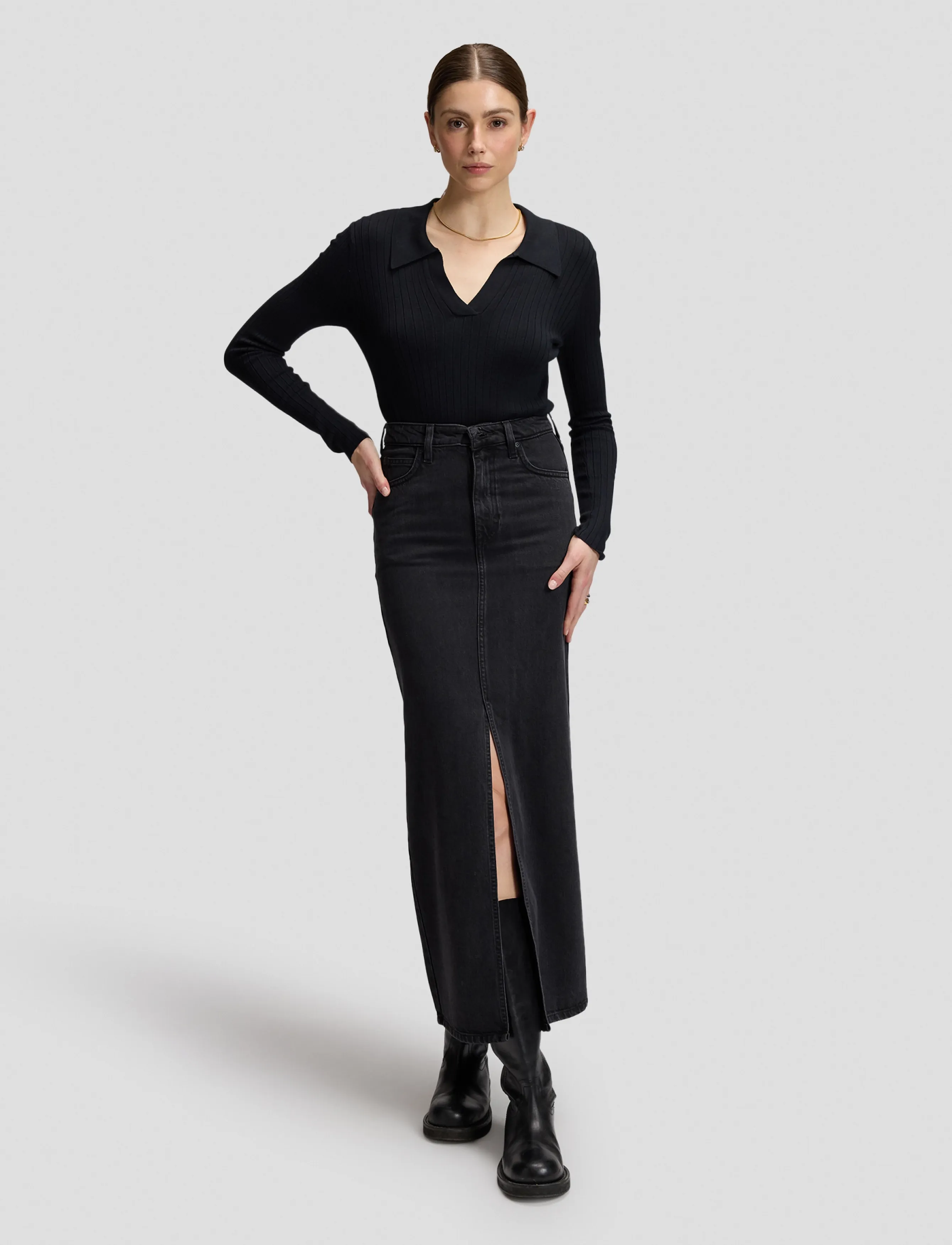 Lee Jeans - FRONTSLIT MAXI SKIRT - teksaseelikud - in a blur - 2