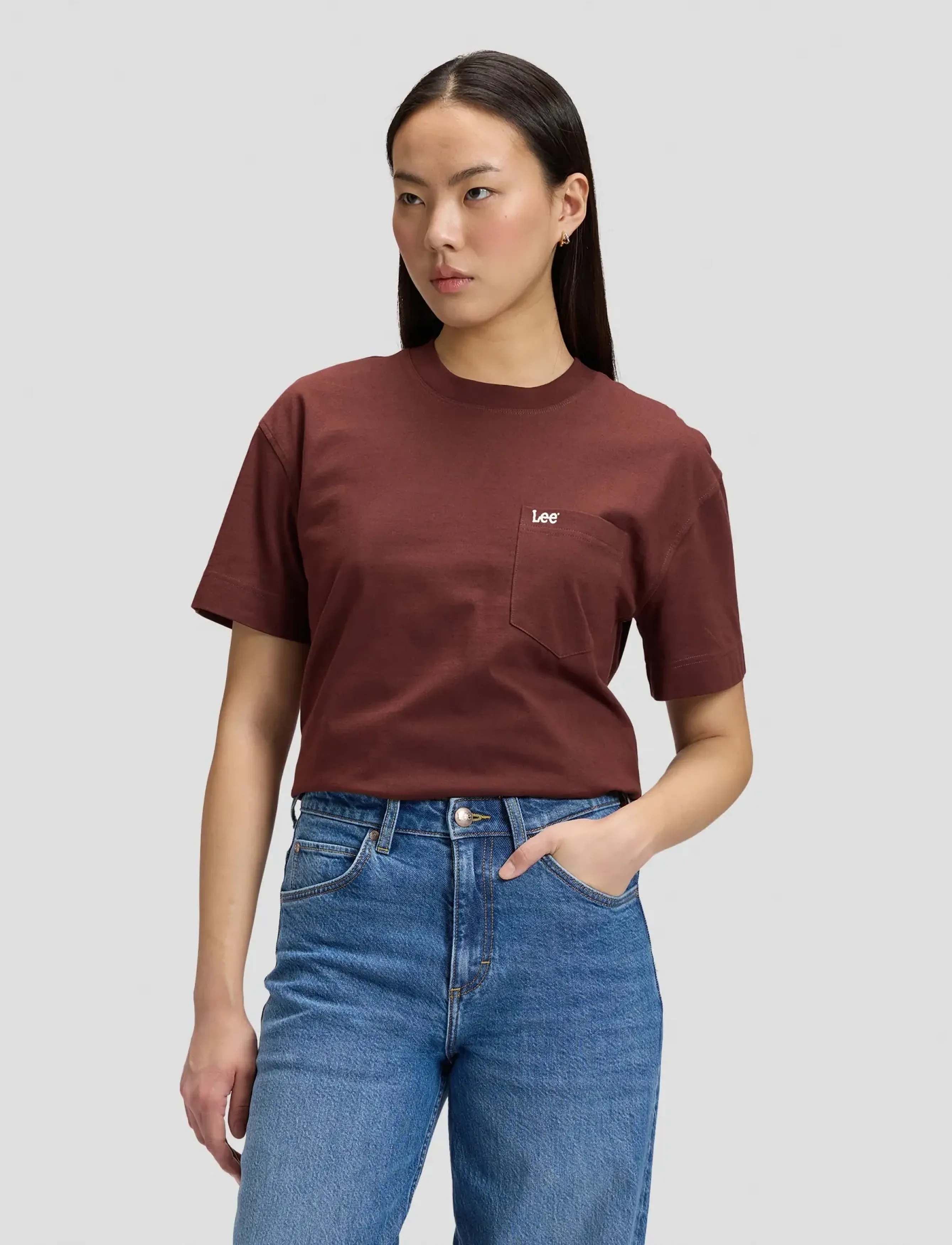 Lee Jeans POCKET TEE - Lee Jeans - VELVET BEET / burgundy