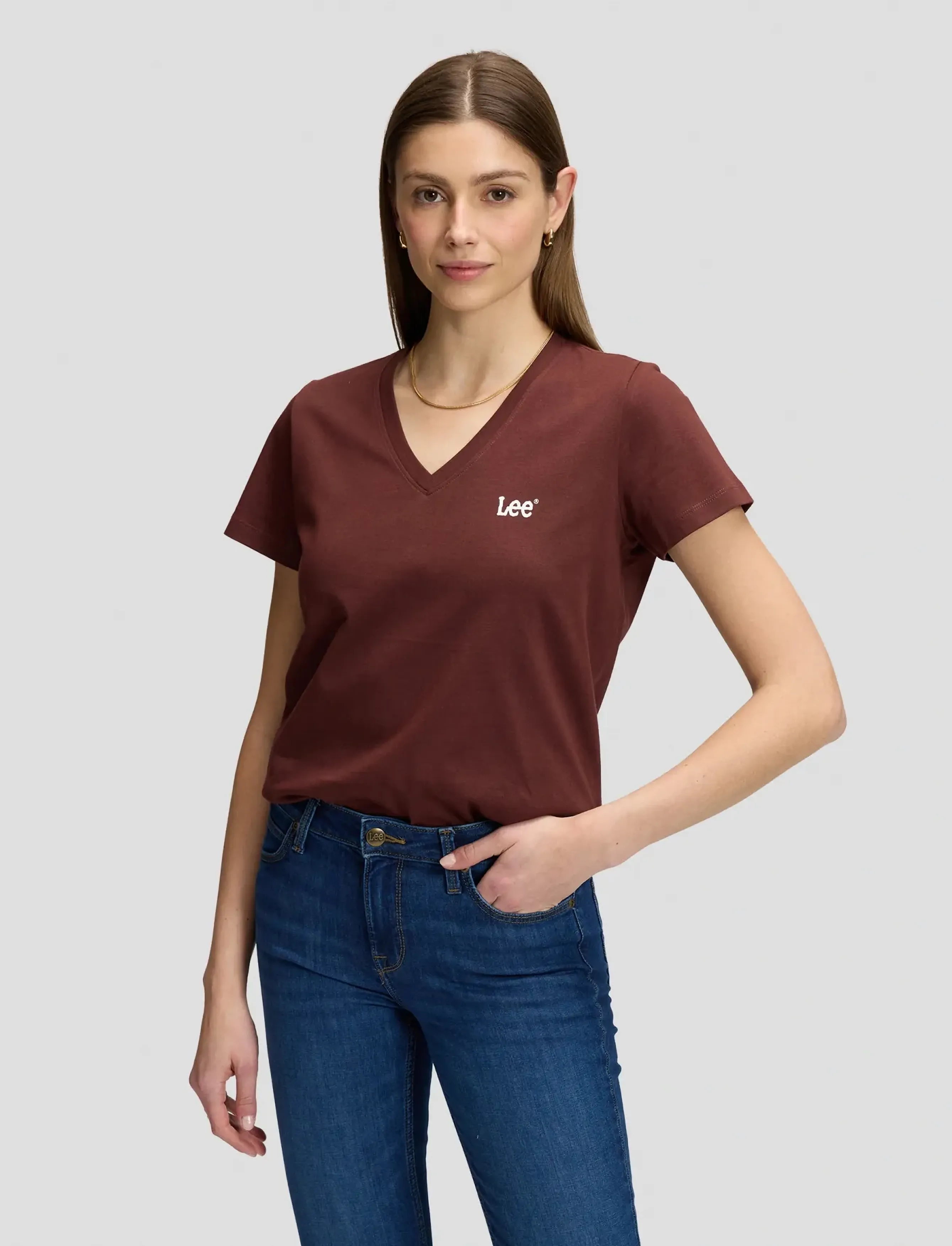 Lee Jeans V NECK - T-Shirts & Tops - VELVET BEET / burgundy