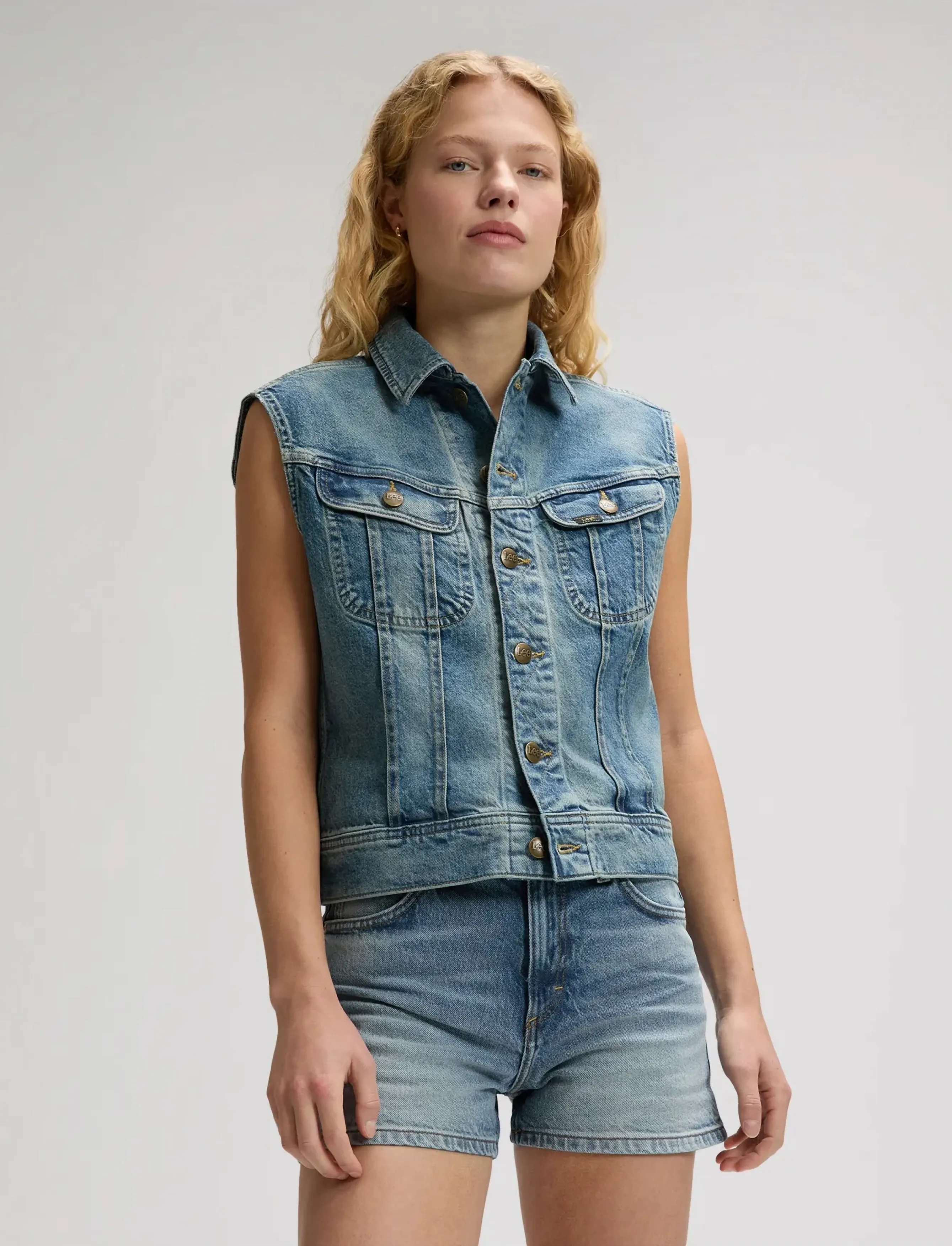 Lee Jeans Rider Vest, S x 00, Blue, Veste > Denim Veste, Dame