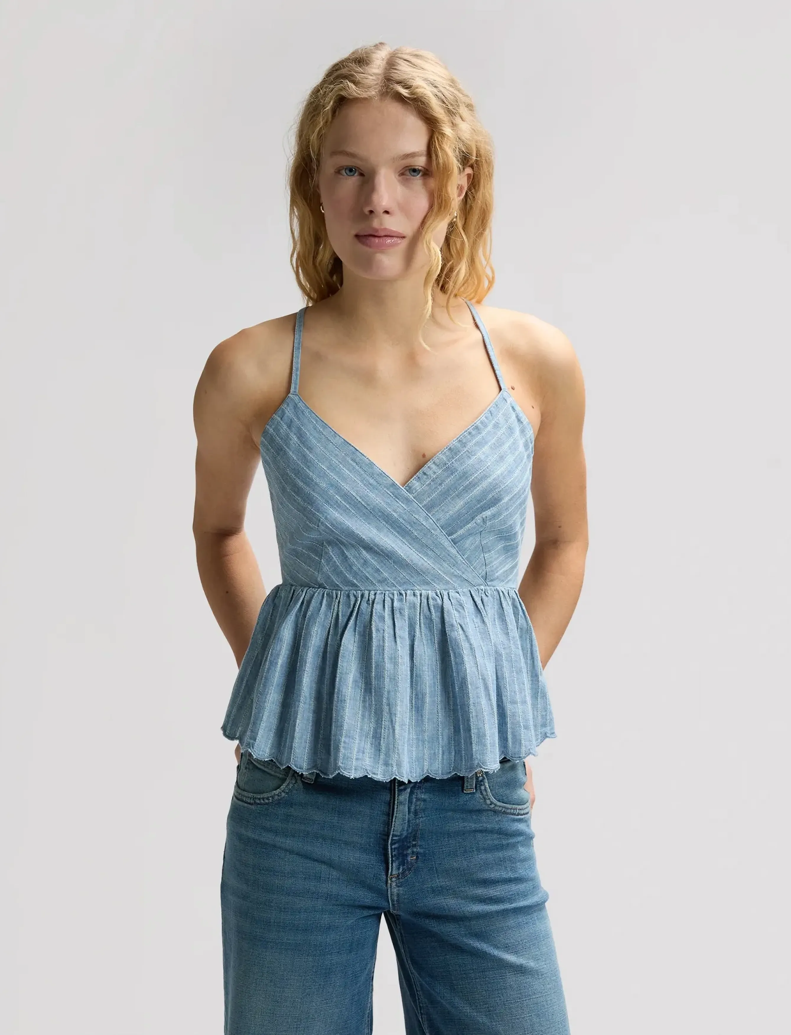 Lee Jeans PEPLUM CAMI - Vaatteet - INDIGO STRIPE DOBBY / blue