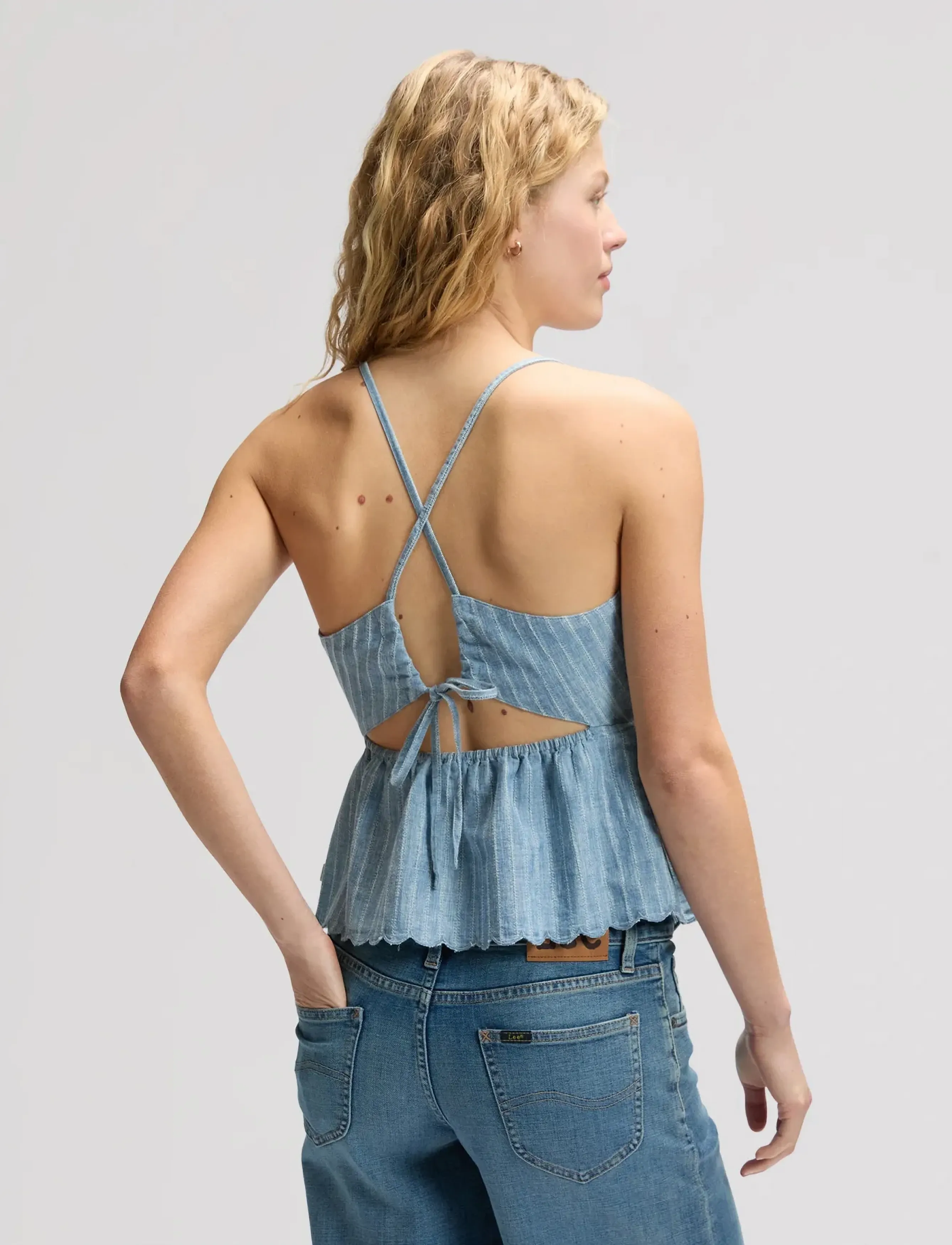 Lee Jeans - PEPLUM CAMI - Īsi topi - indigo stripe dobby - 3