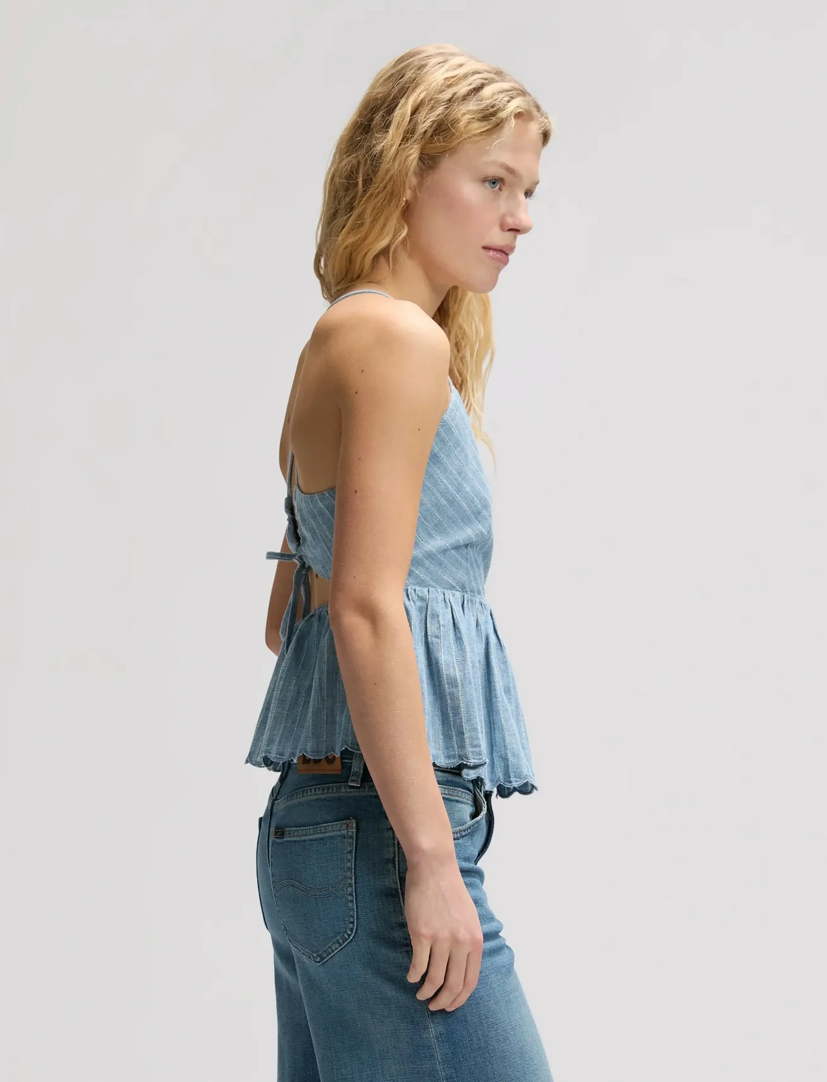 Lee Jeans - PEPLUM CAMI - Īsi topi - indigo stripe dobby - 5