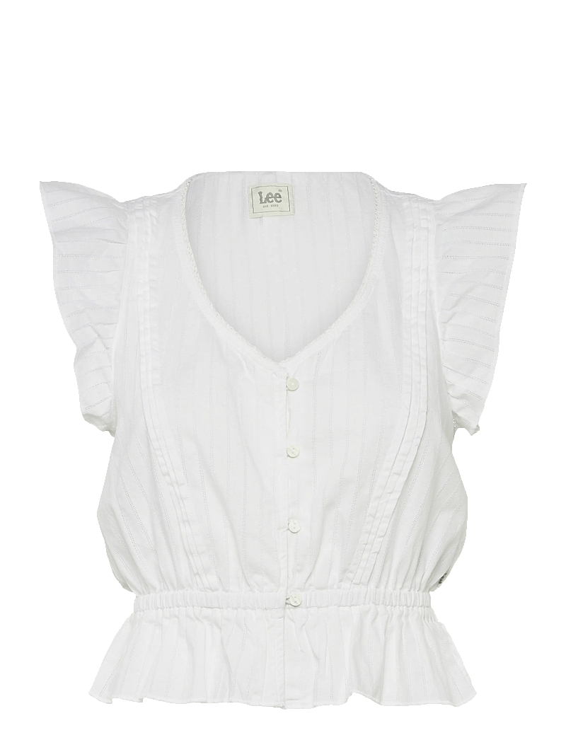 Lee Jeans - RUFFLE SLEEVE SHIRT - kortärmade skjortor - bright white - 1
