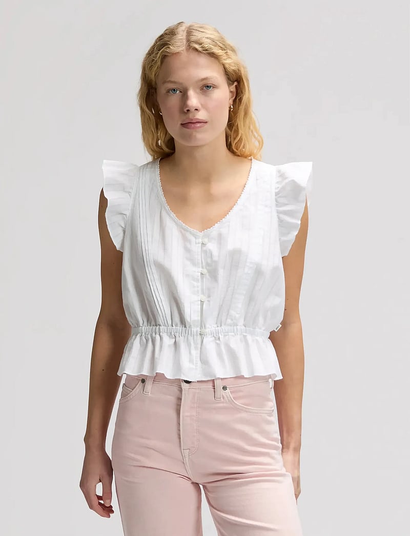 Lee Jeans - RUFFLE SLEEVE SHIRT - kortärmade skjortor - bright white - 0