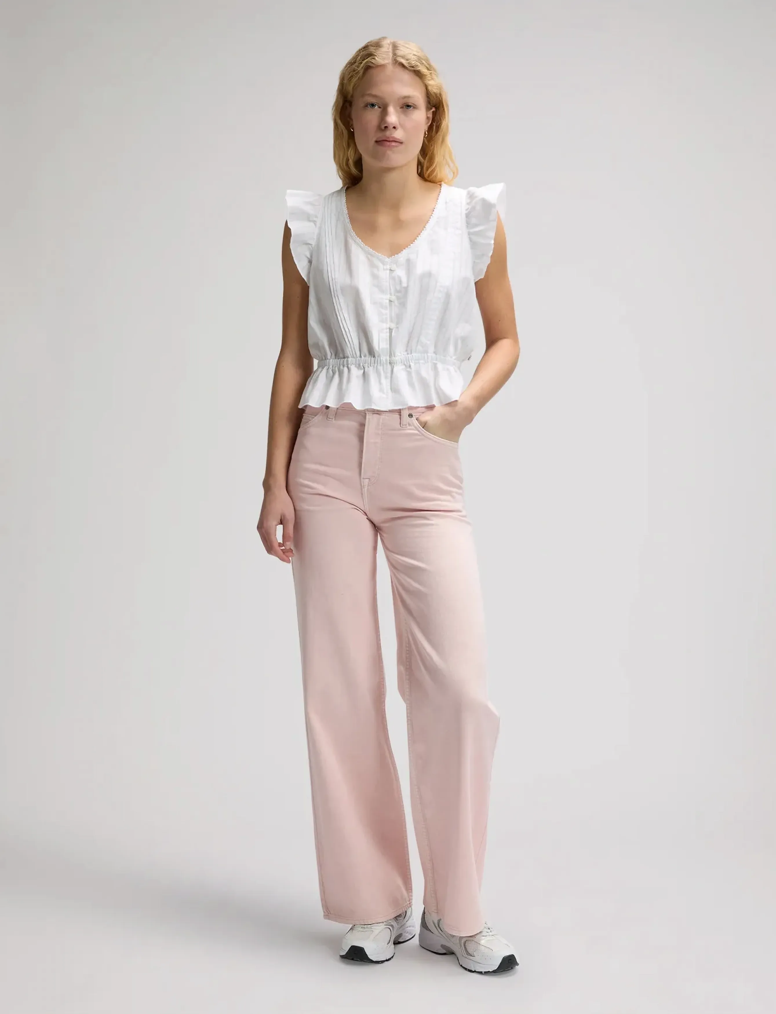 Lee Jeans - RUFFLE SLEEVE SHIRT - kortærmede skjorter - bright white - 4