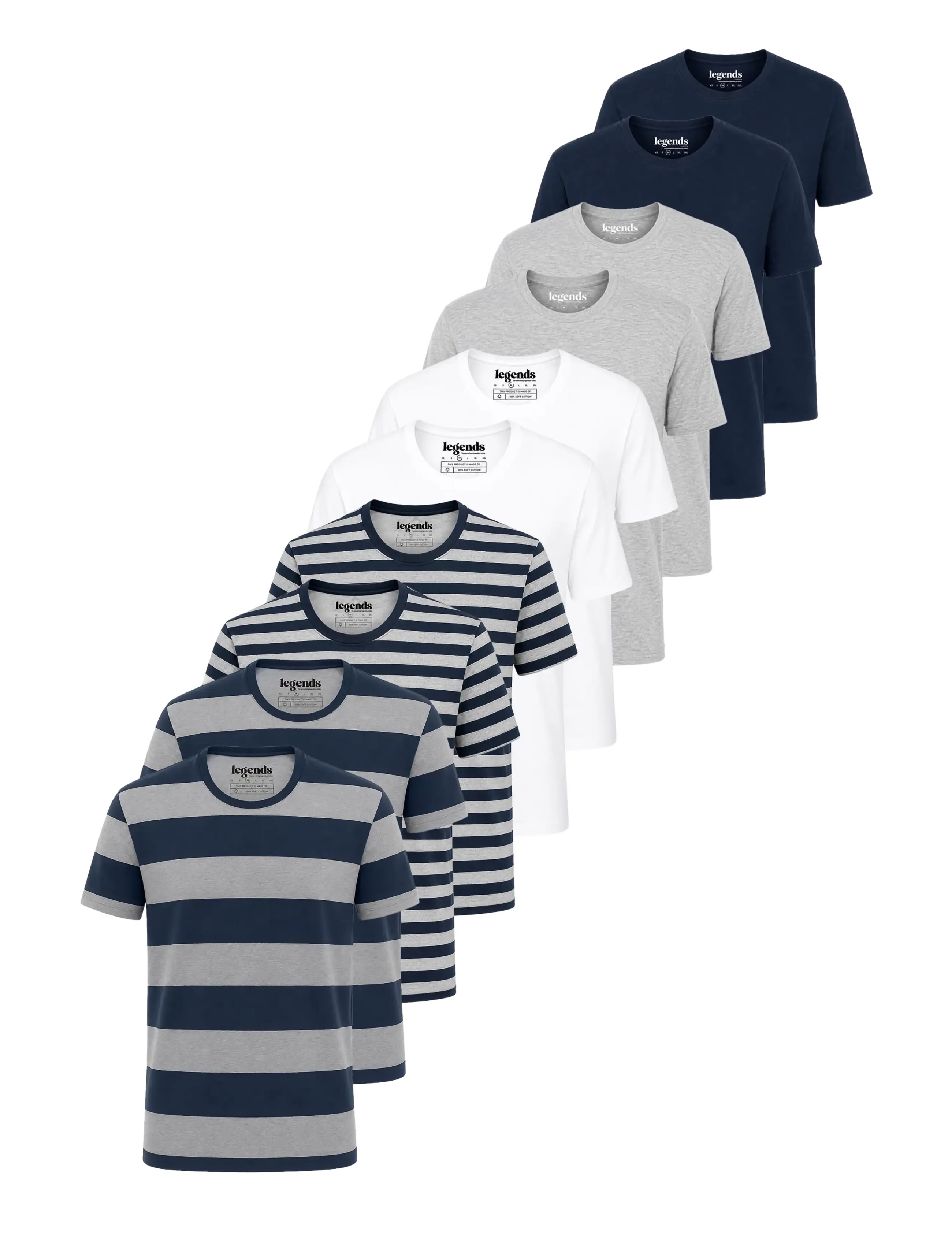Legends Lee Stripe 10 PACK - Krótki rękaw - NAVY/GREY MEL W STRIPE - NAVY/GREY MEL S STRIPE - / navy