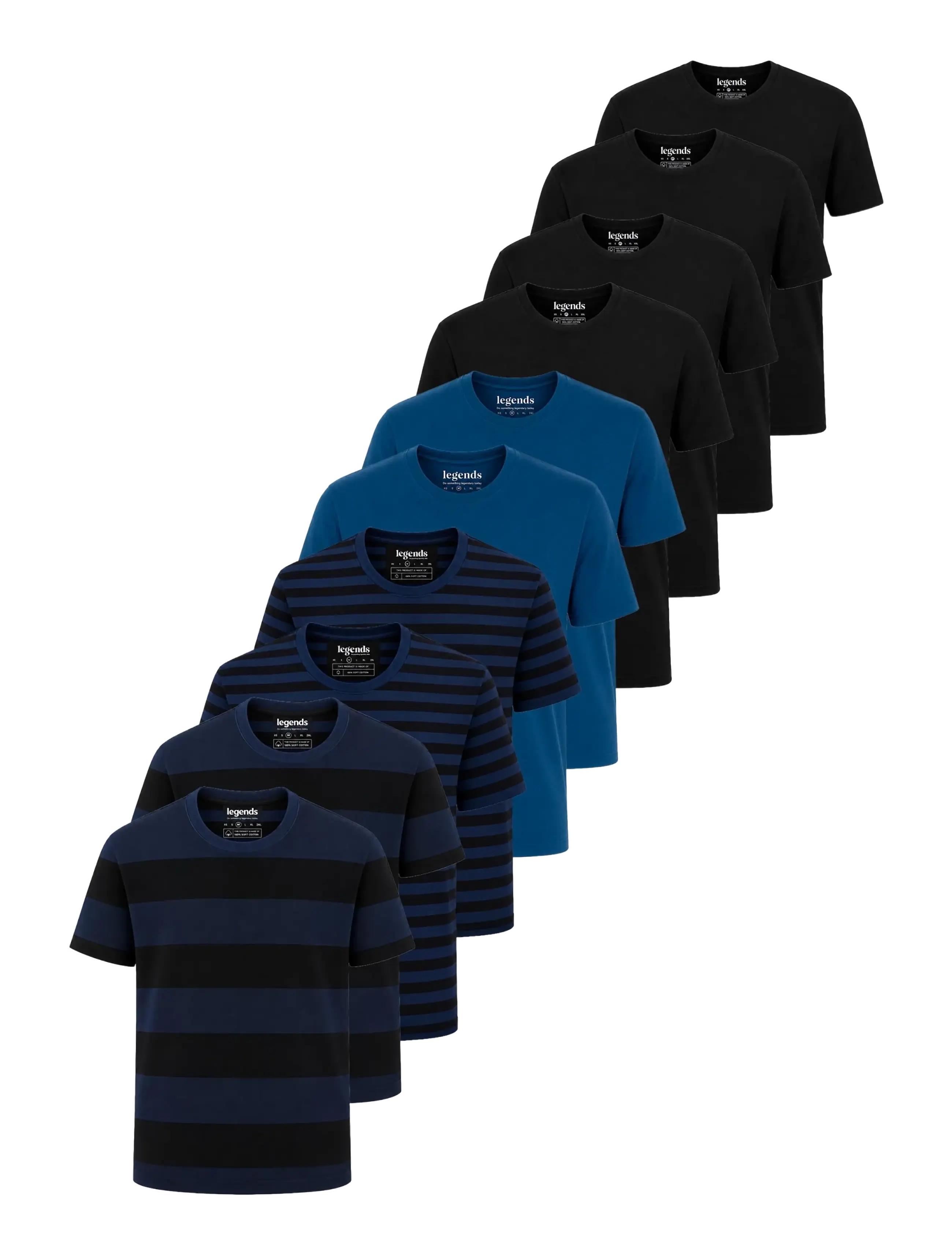 Legends Lee Stripe 10 PACK - T-krekli ar īsām piedurknēm - BLACK/INDIGO W STRIPE - BLACK/INDIGO S STRIPE - IN / multi