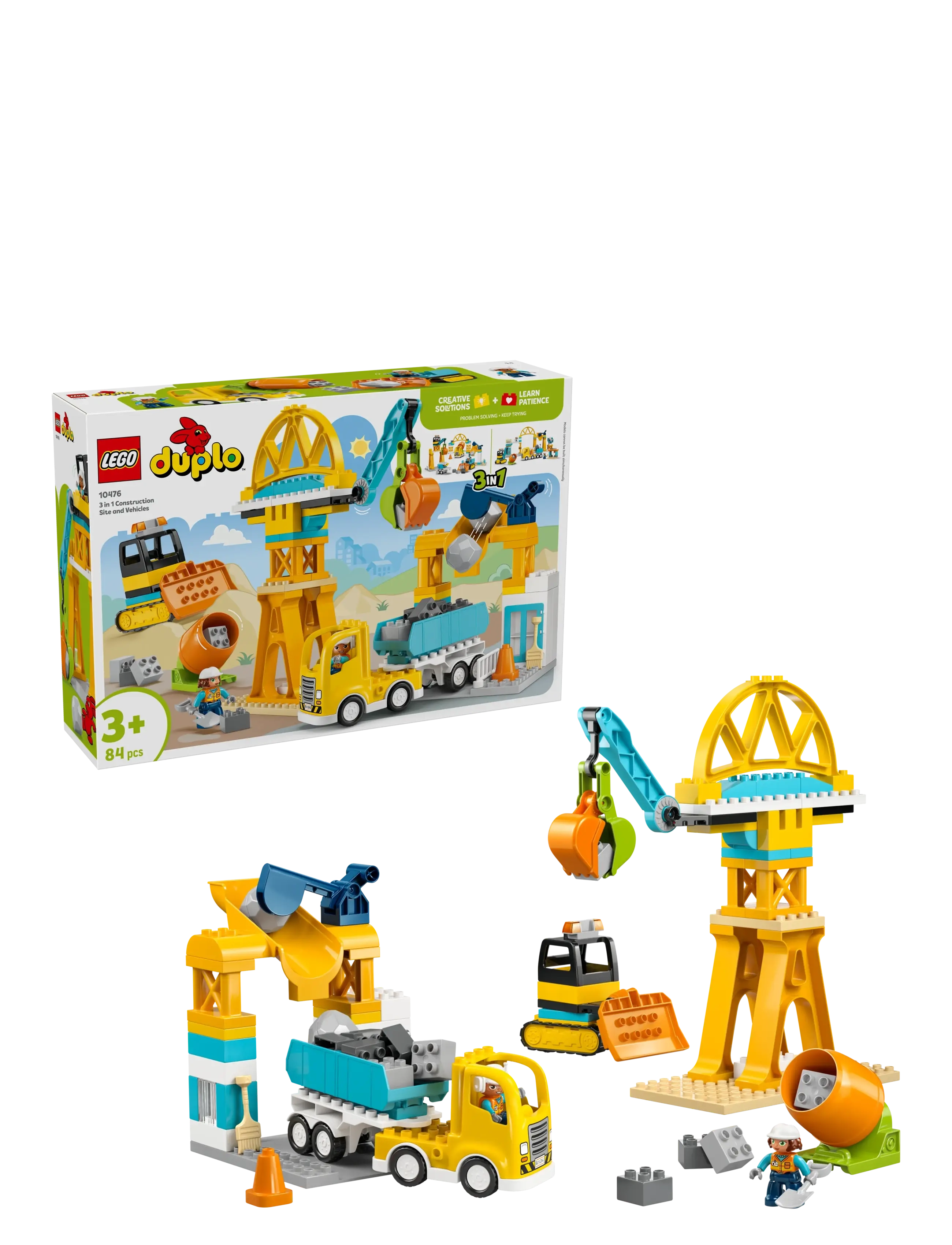 LEGO 3-I-1 Byggeplads Med Køretøjer 10476, One Size, Yellow, Lego Legetøj > Lego duplo, Børn