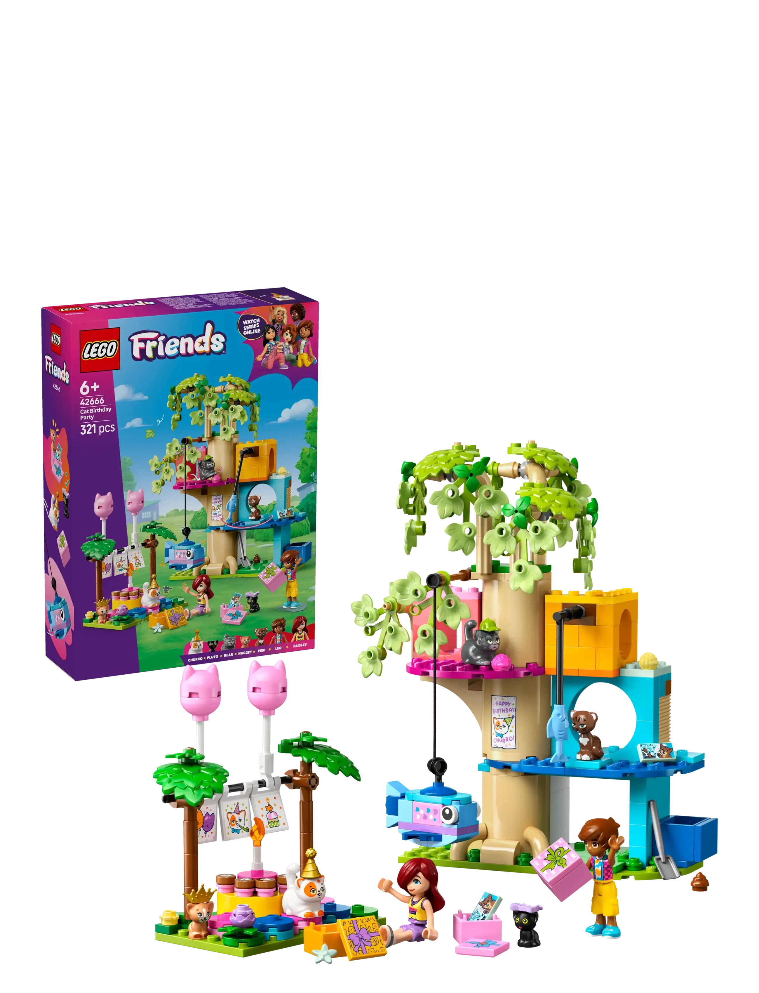 Friends Cat Birthday Party & Tree House Building Kit Toy 42666 - MULTI