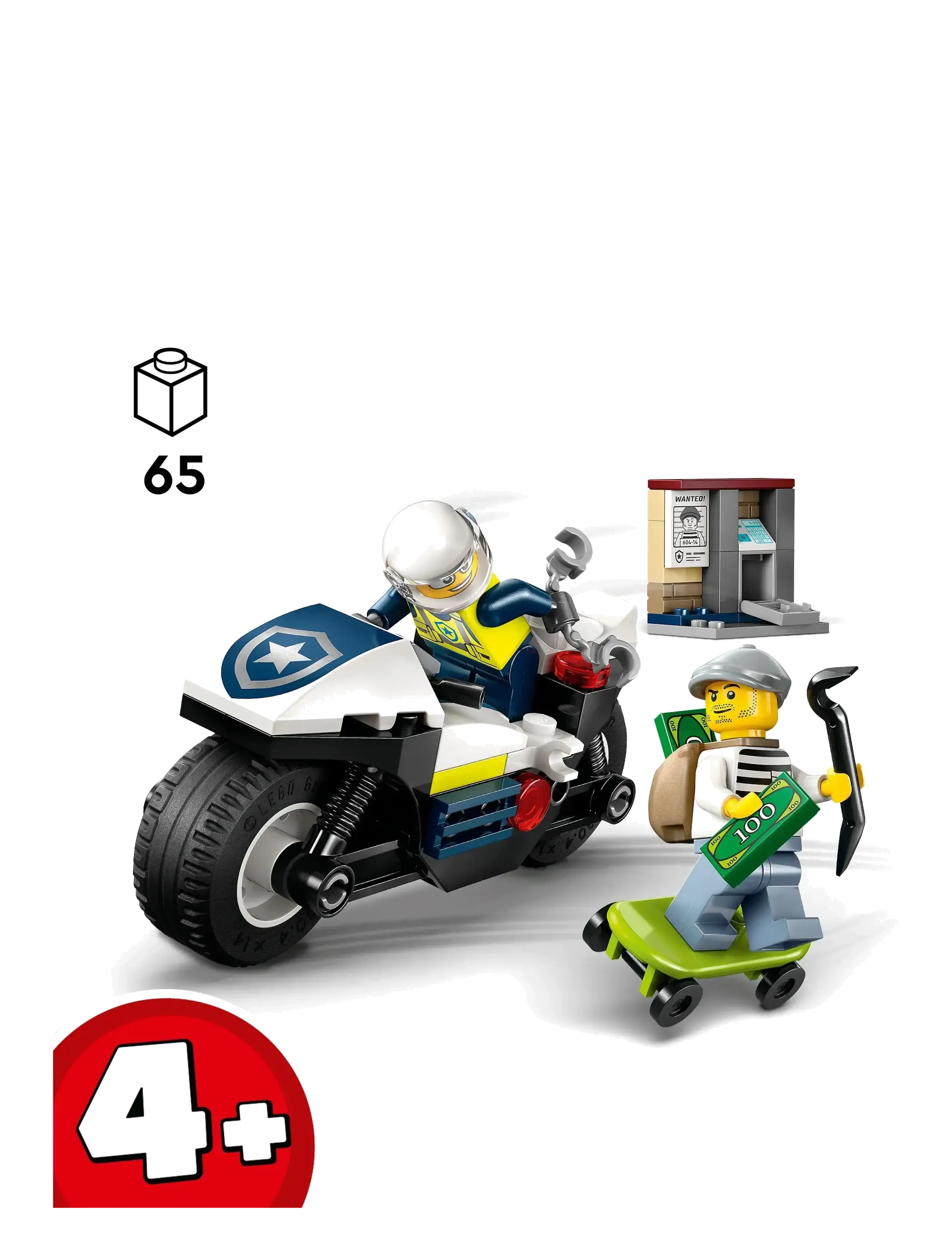 LEGO - City Police Motorcycle Chase Toy, Motorbike Set for Ages 4 and over 60455 - lego city - multi - 1