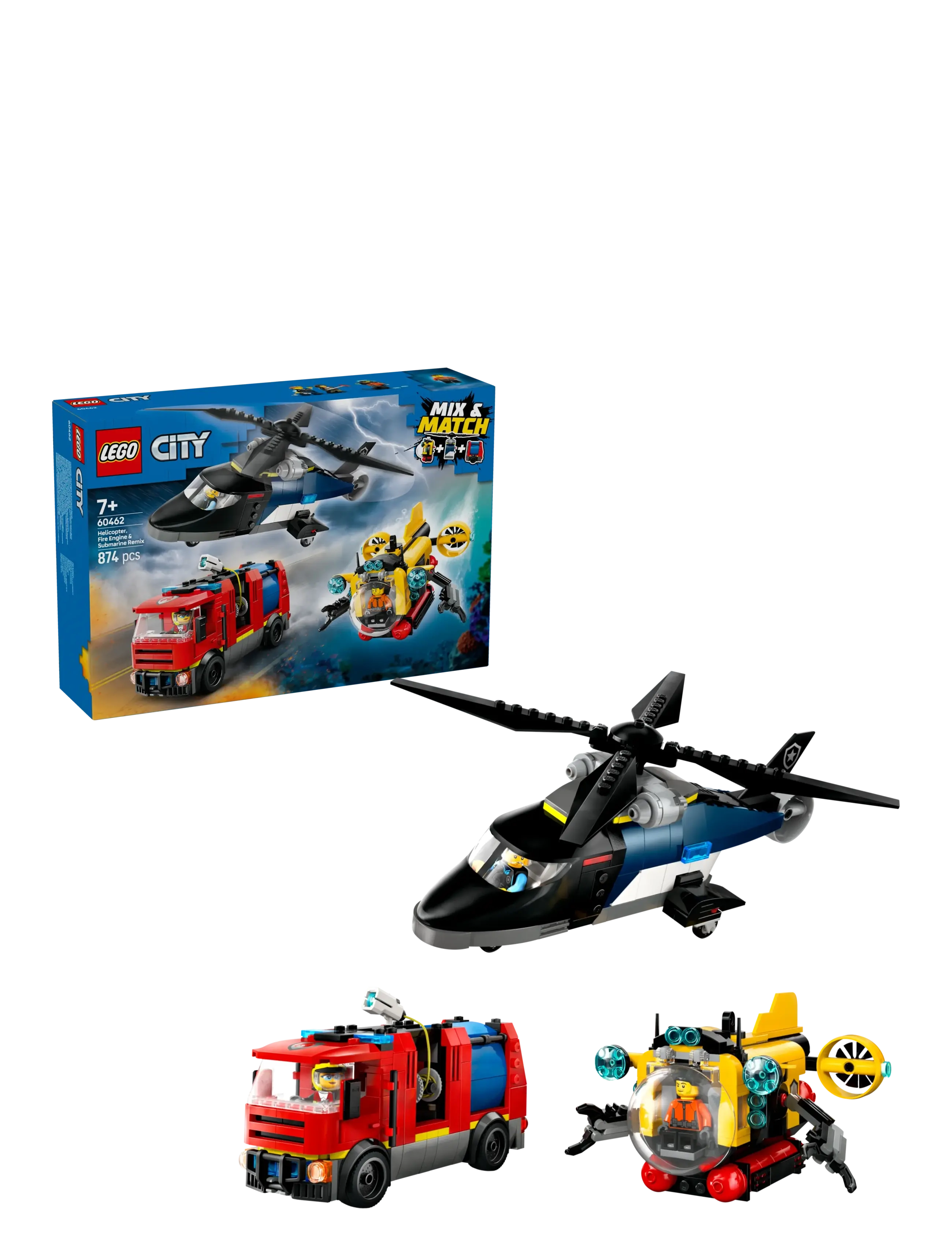 LEGO Remix – Helikopter, Brandbil Og Ubåd 60462, One Size, Lego Spielzeug, Mehrfarbig/gemustert - city, Kinder