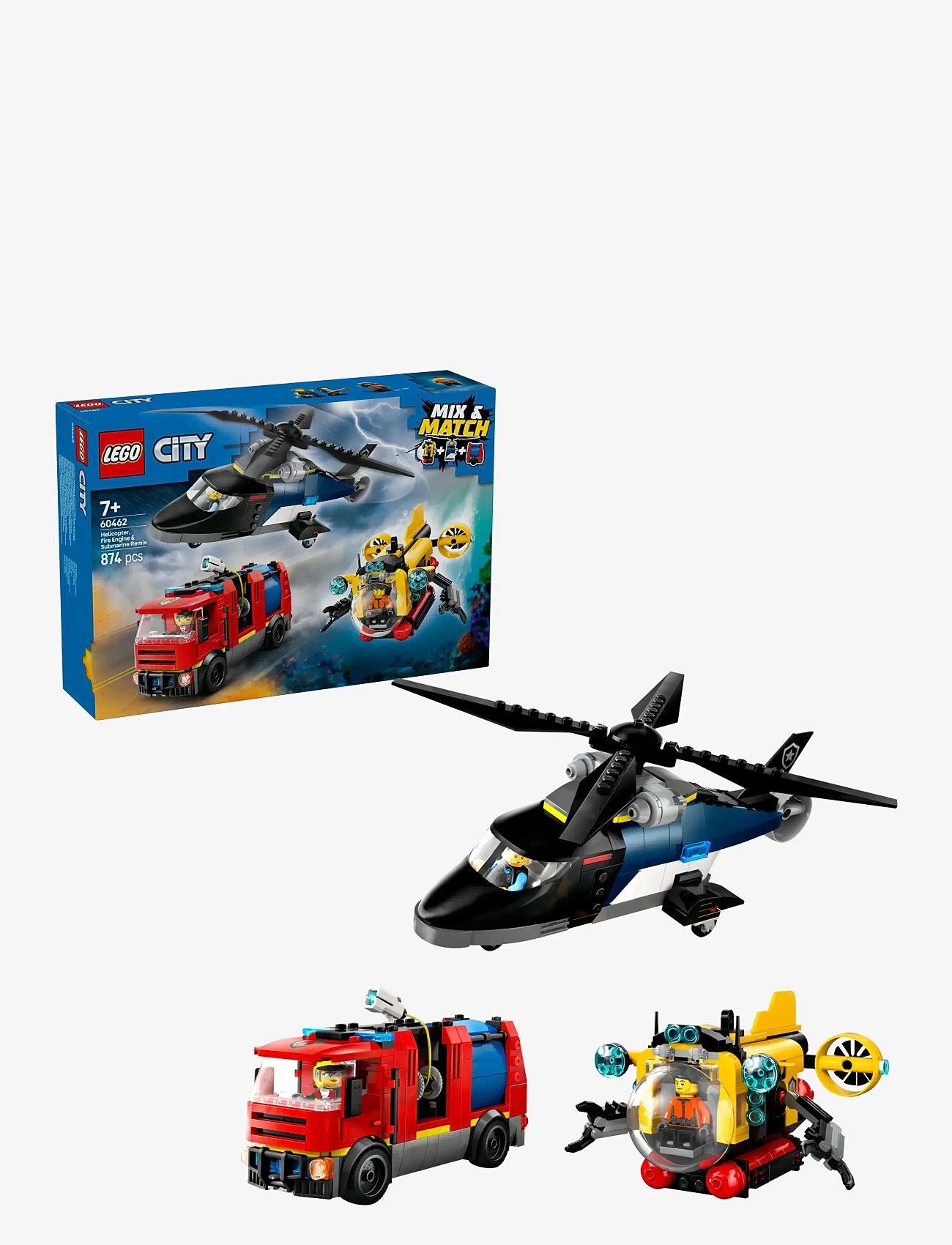 LEGO - City Helicopter, Fire Engine & Submarine Remix Toy Building Set 60462 - lego city - multi - 0