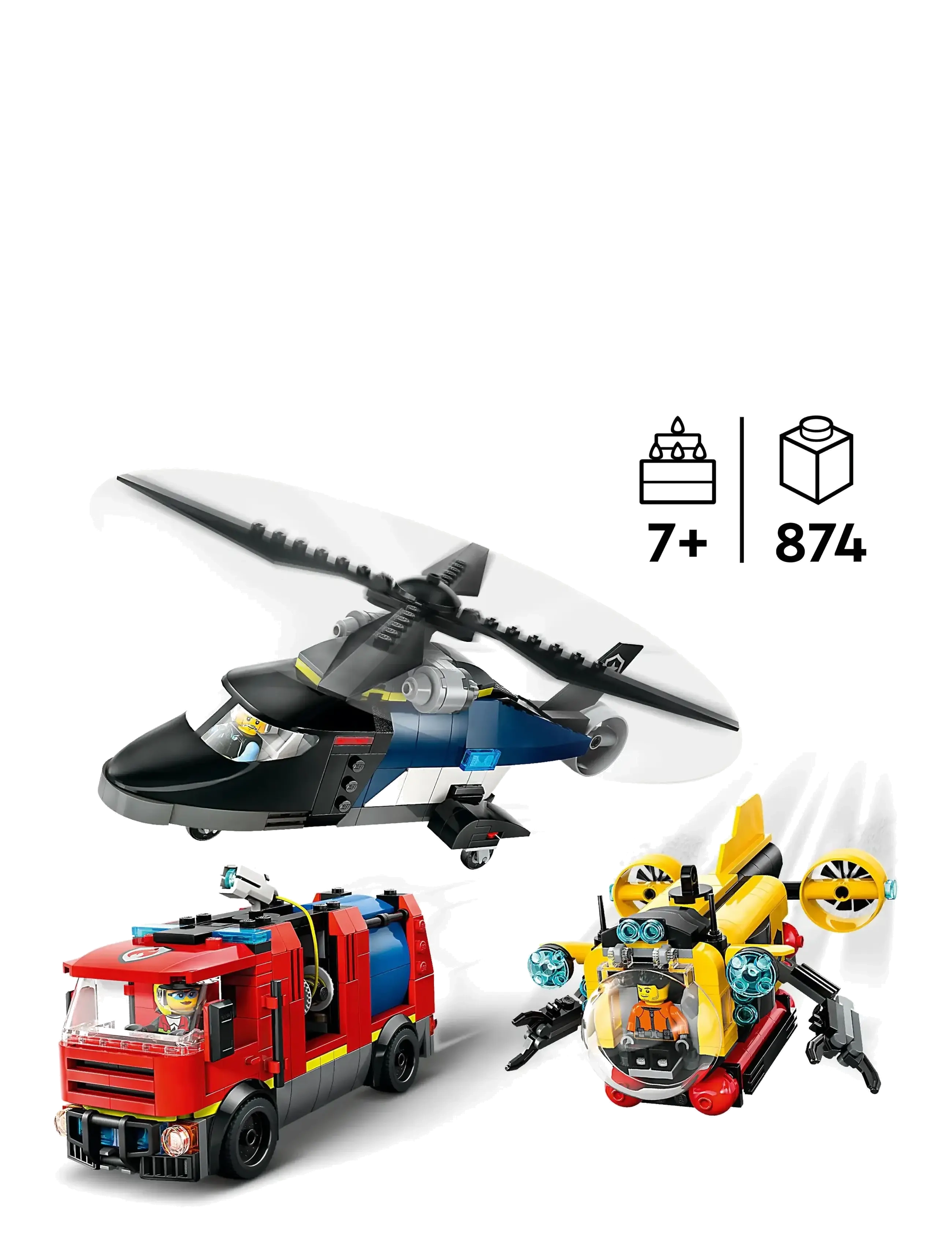 LEGO - City Helicopter, Fire Engine & Submarine Remix Toy Building Set 60462 - lego city - multi - 1