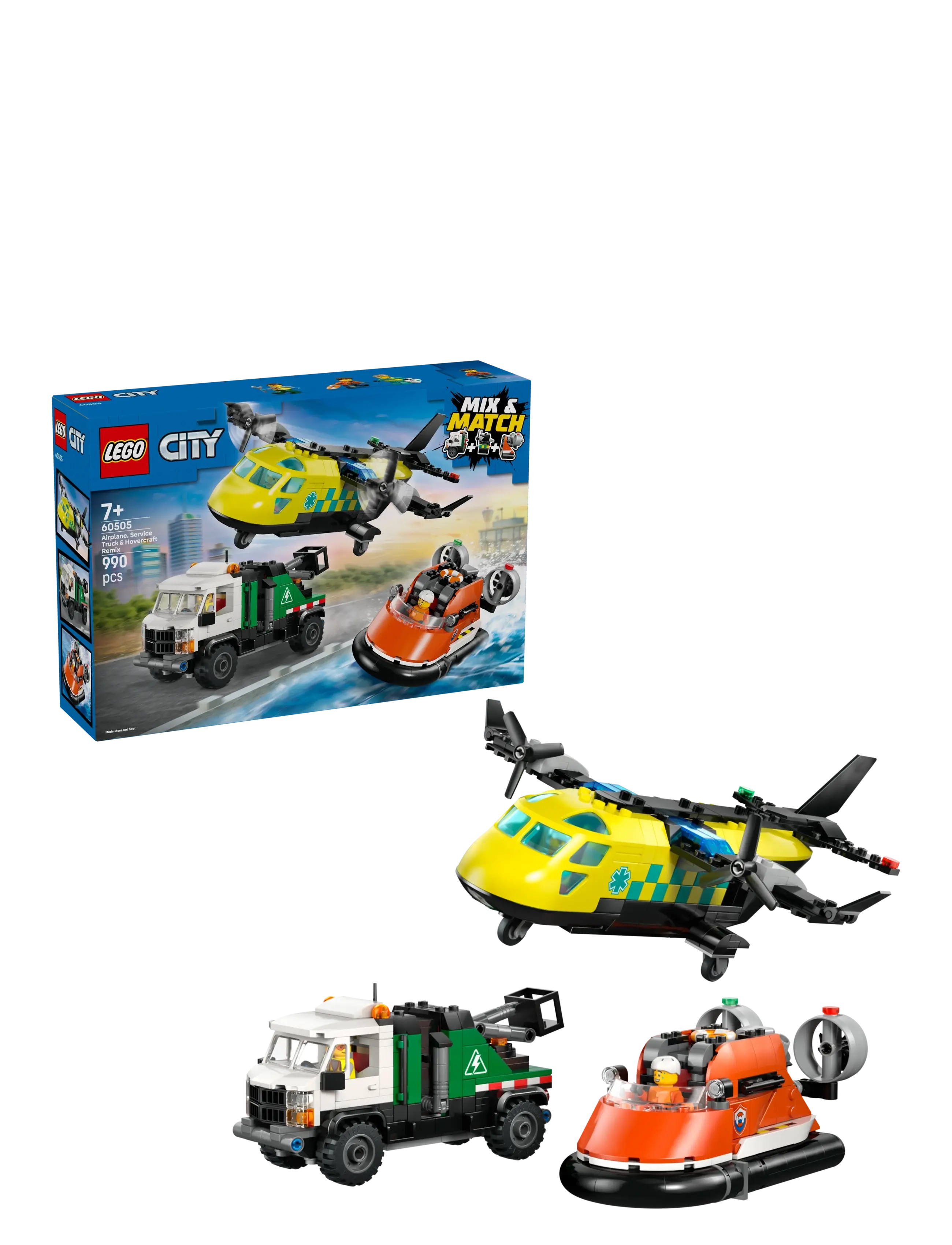 LEGO Remix – Fly, Servicevogn Og Luftpudebåd 60505, One Size, Yellow, Lego Legetøj > Lego city, Børn