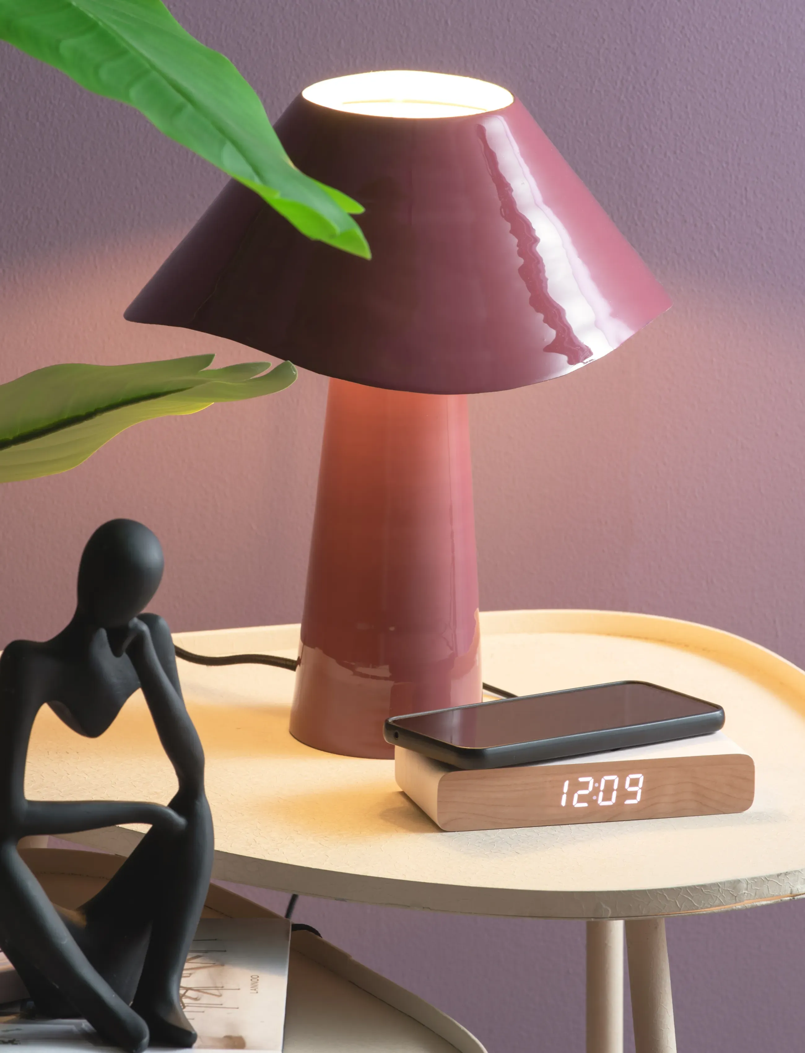 Leitmotiv Table Lamp Ameno, H33 cm, Lamps, Burgunderrot - Homeware