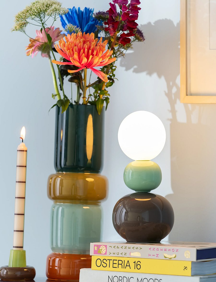 Leitmotiv - Table lamp Firenze Pellet burgundy red w. soft blue - schreibtisch- & tischlampen - chocolate brown w. soft green - 0