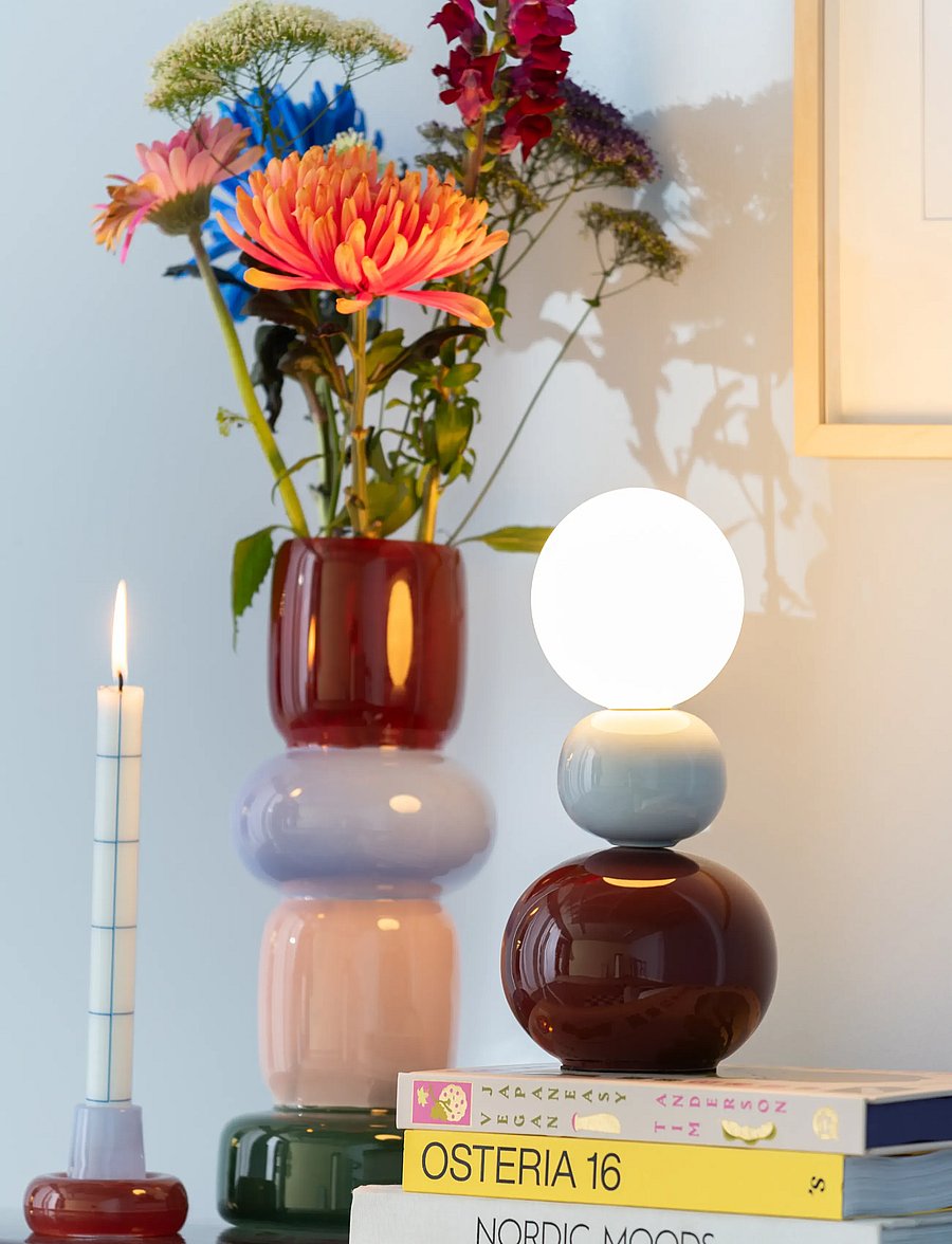 Leitmotiv - Table lamp Firenze Pellet burgundy red w. soft blue - schreibtisch- & tischlampen - burgundy red w. soft blue - 0