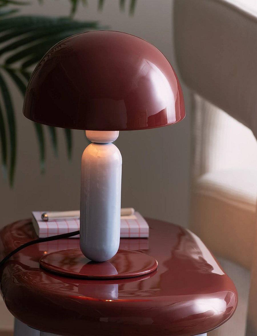 Leitmotiv - Table lamp Firenze round - laualambid - burgundy red w. sky blue - 0